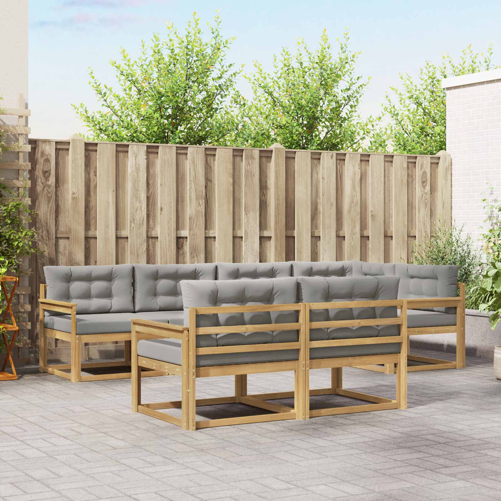 Buiten bankenset met kussen 6 pcs Wit en Lichtgrijs Polyester is nu te koop bij PeponiXL, paradijselijk wonen!