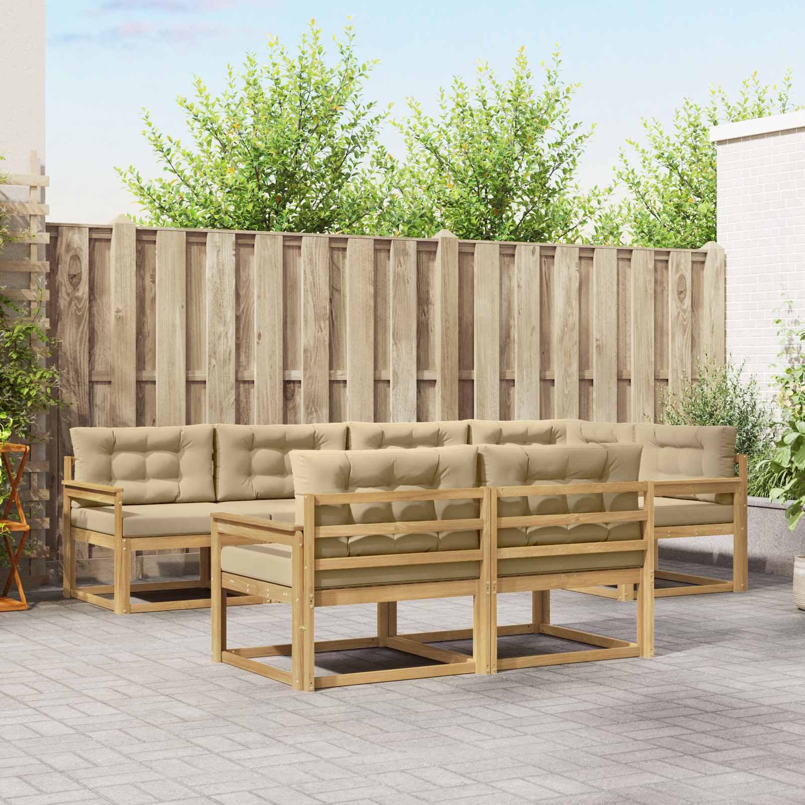 Buiten bankenset met kussen 6 pcs Wit en Beige Polyester is nu te koop bij PeponiXL, paradijselijk wonen!