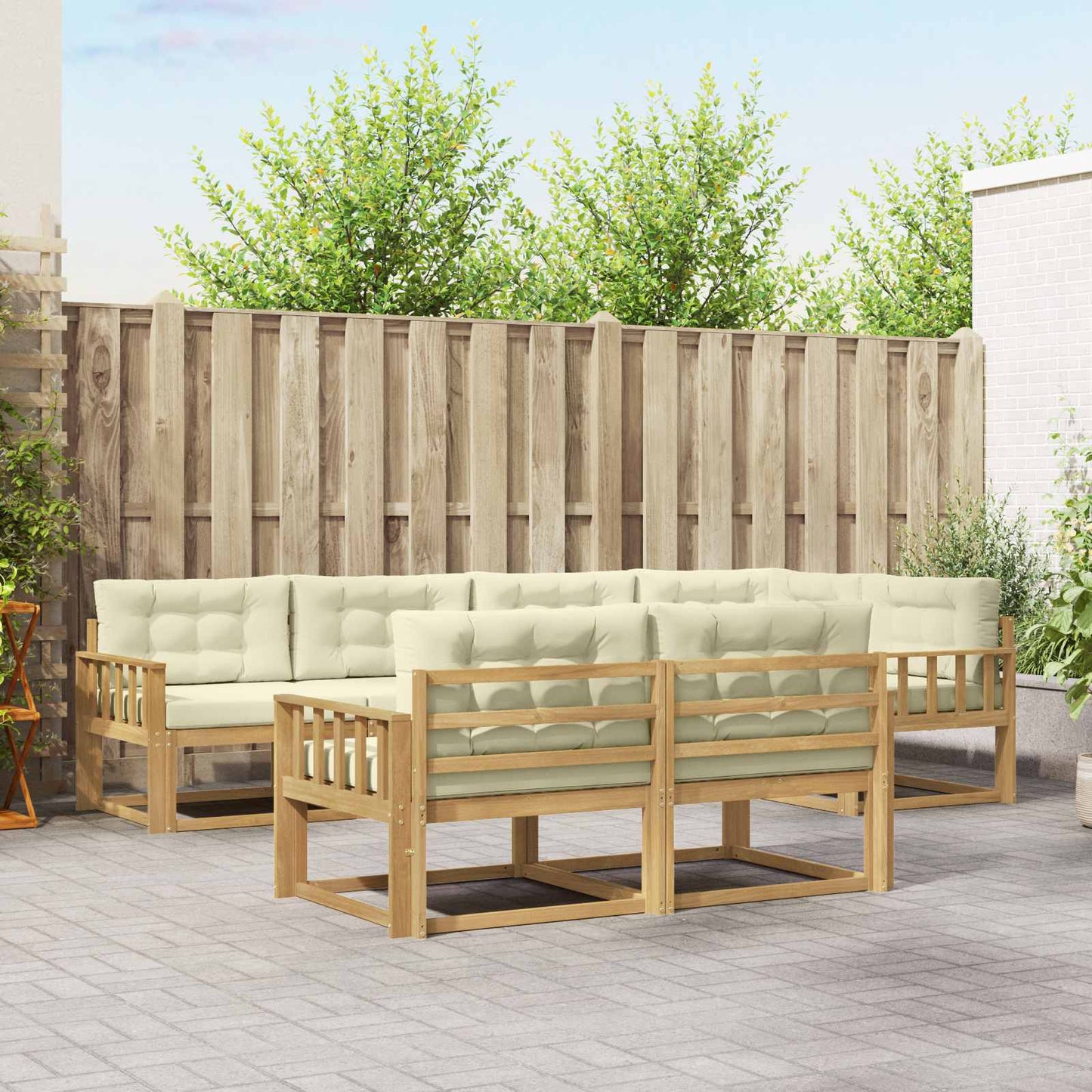Buiten bankenset met kussen 6 pcs Wit en crèmekleurig Polyester is nu te koop bij PeponiXL, paradijselijk wonen!