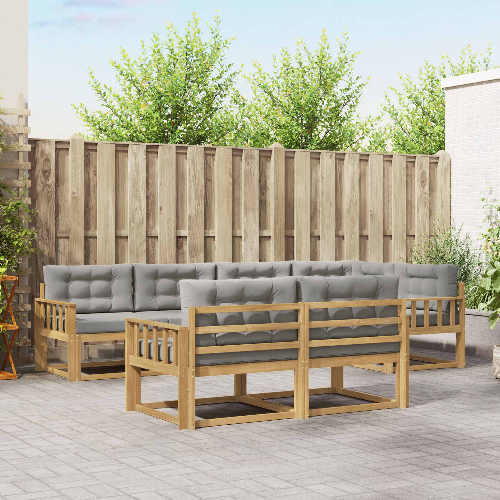 Buiten bankenset met kussen 6 pcs Wit en Lichtgrijs Polyester is nu te koop bij PeponiXL, paradijselijk wonen!