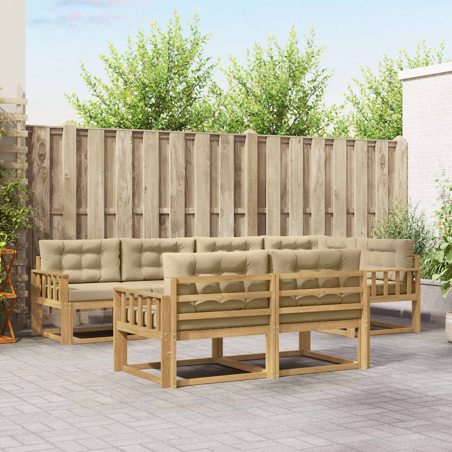 Buiten bankenset met kussen 6 pcs Wit en Beige Polyester is nu te koop bij PeponiXL, paradijselijk wonen!