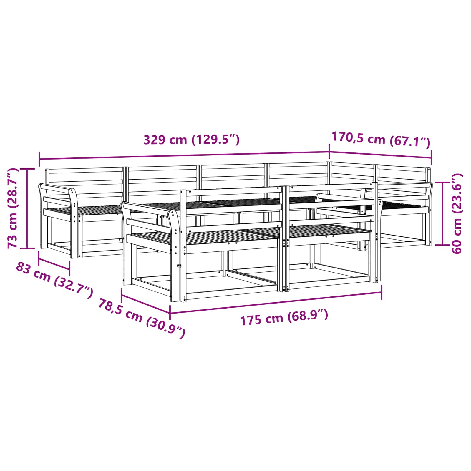 Buiten bankenset 8 pcs Wit 329 x 170,5 x 73 cm is nu te koop bij PeponiXL, paradijselijk wonen!