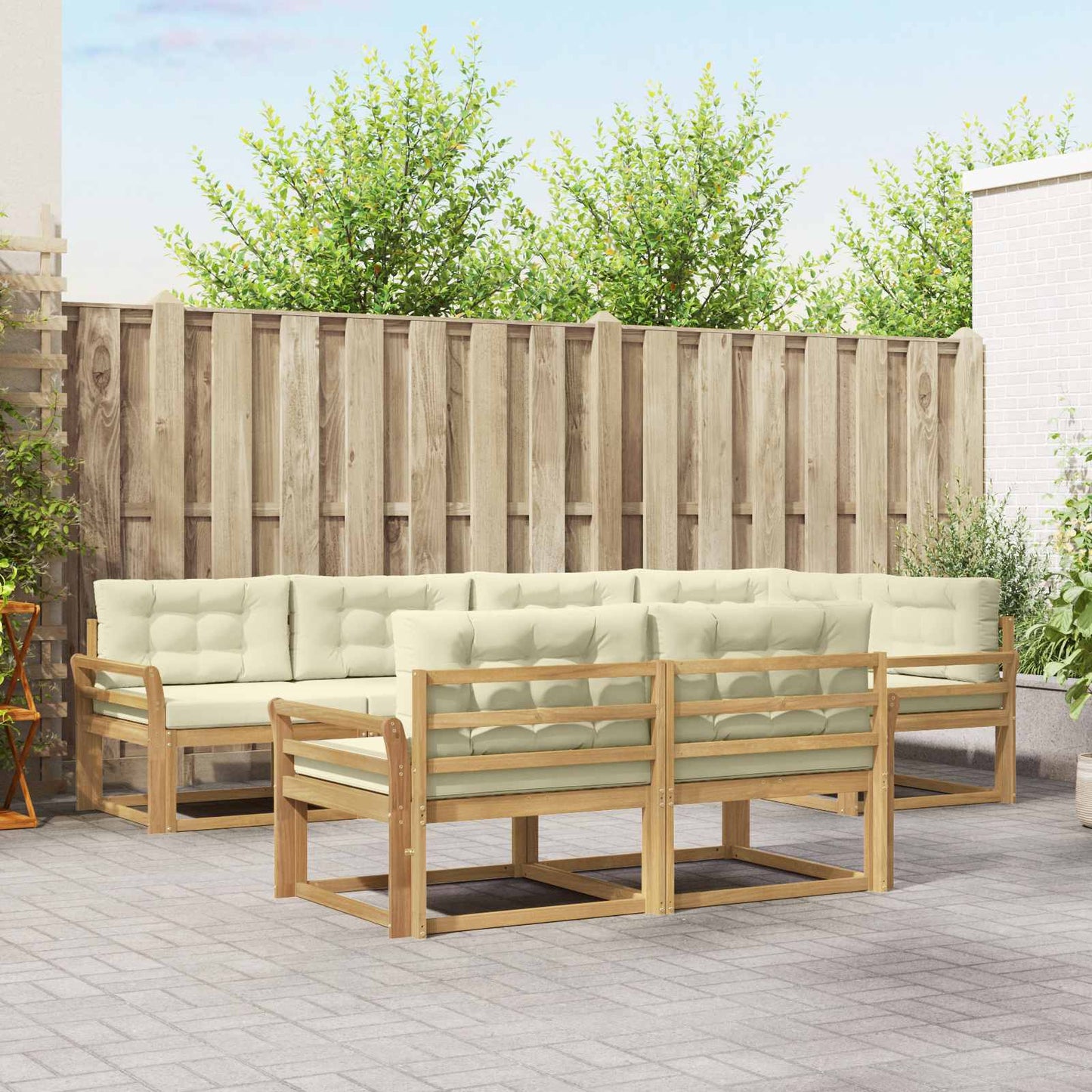 Buiten bankenset met kussen 6 pcs Wit en crèmekleurig Polyester is nu te koop bij PeponiXL, paradijselijk wonen!