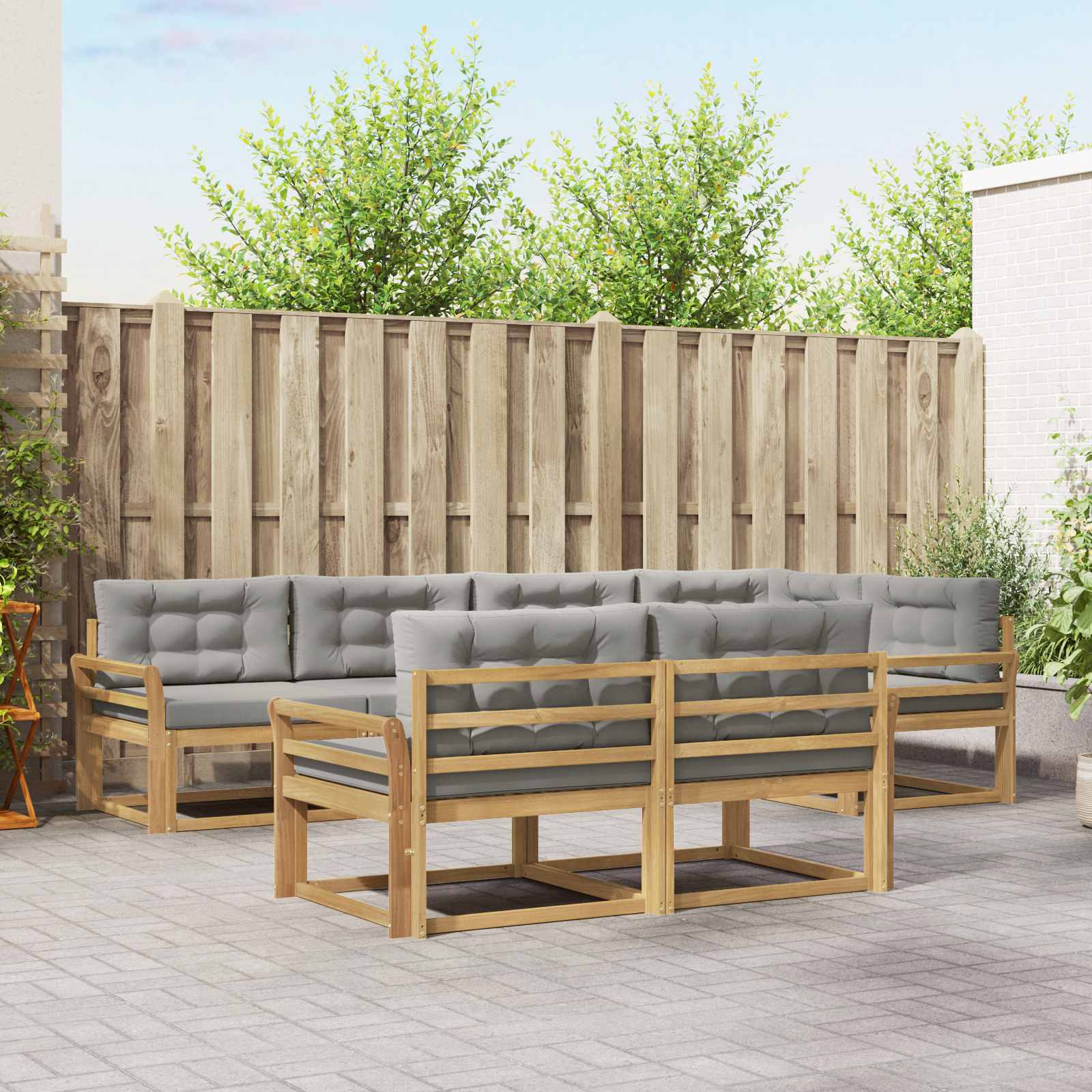 Buiten bankenset met kussen 6 pcs Wit en Lichtgrijs Polyester is nu te koop bij PeponiXL, paradijselijk wonen!