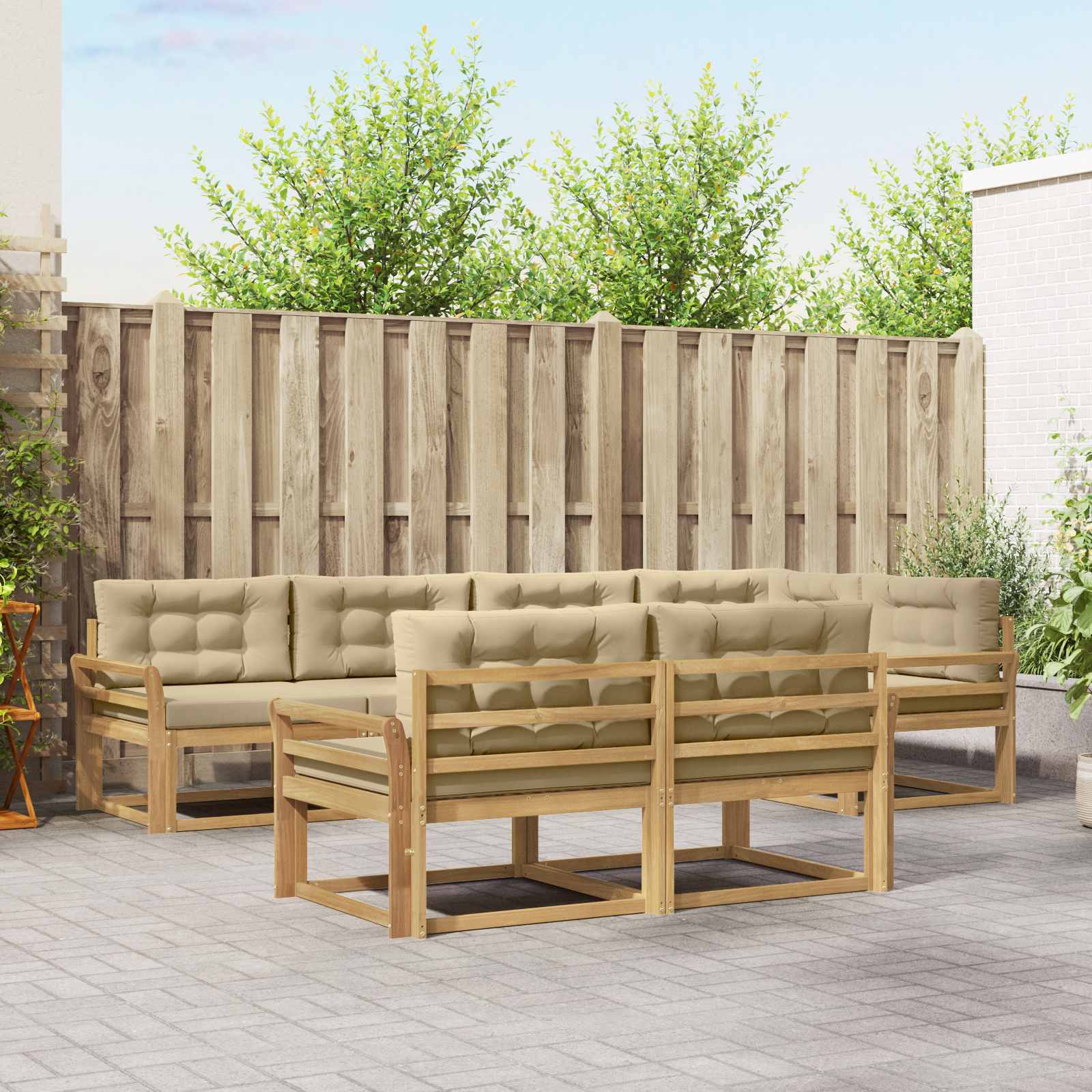 Buiten bankenset met kussen 6 pcs Wit en Beige Polyester is nu te koop bij PeponiXL, paradijselijk wonen!