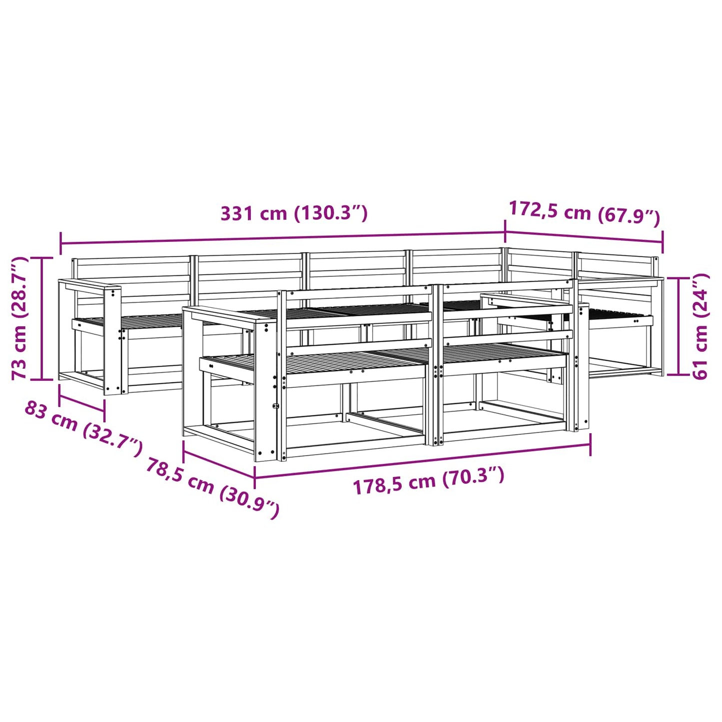 Buiten bankenset 8 pcs Wit 331 x 172,5 x 73 cm is nu te koop bij PeponiXL, paradijselijk wonen!