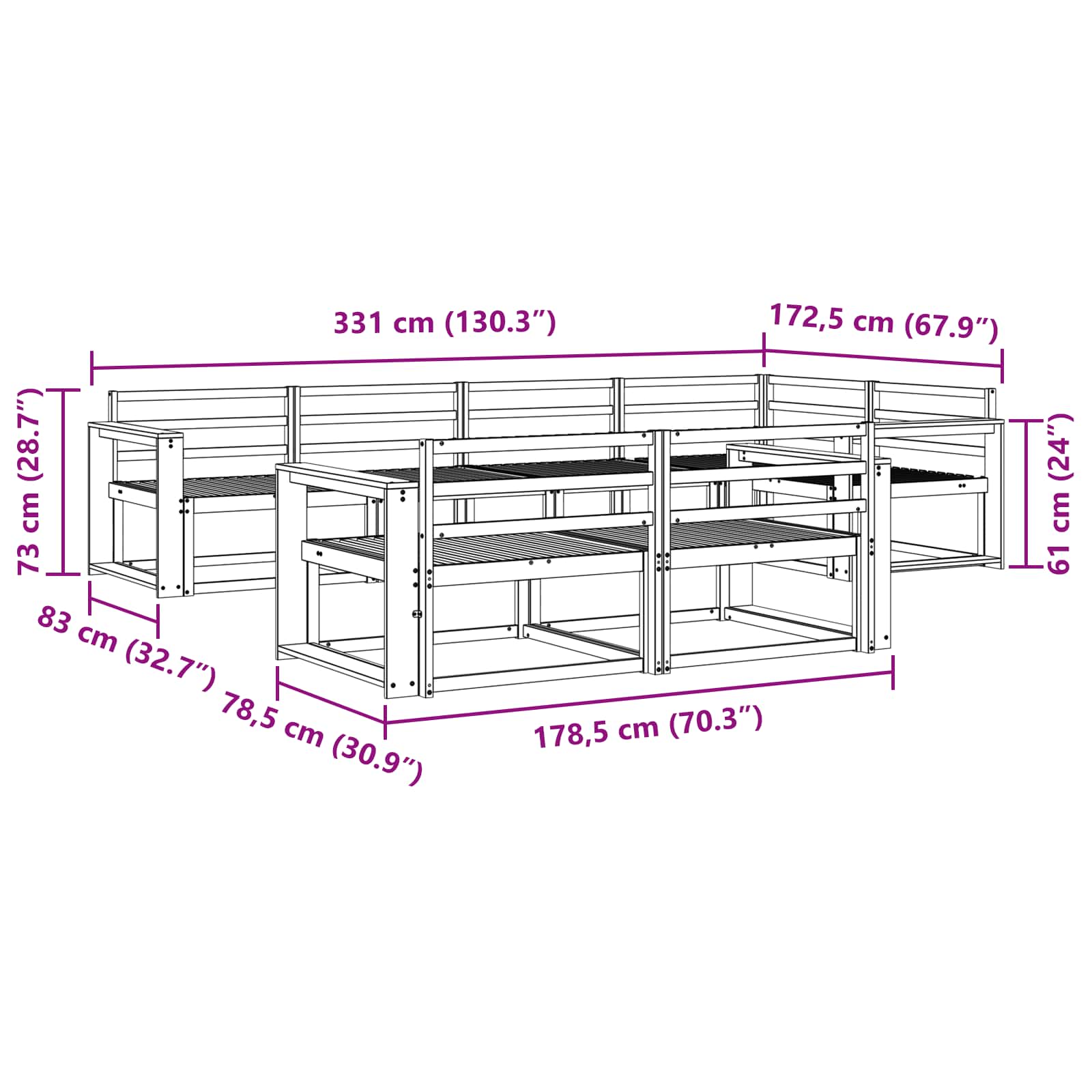 Buiten bankenset 8 pcs Wit 331 x 172,5 x 73 cm is nu te koop bij PeponiXL, paradijselijk wonen!