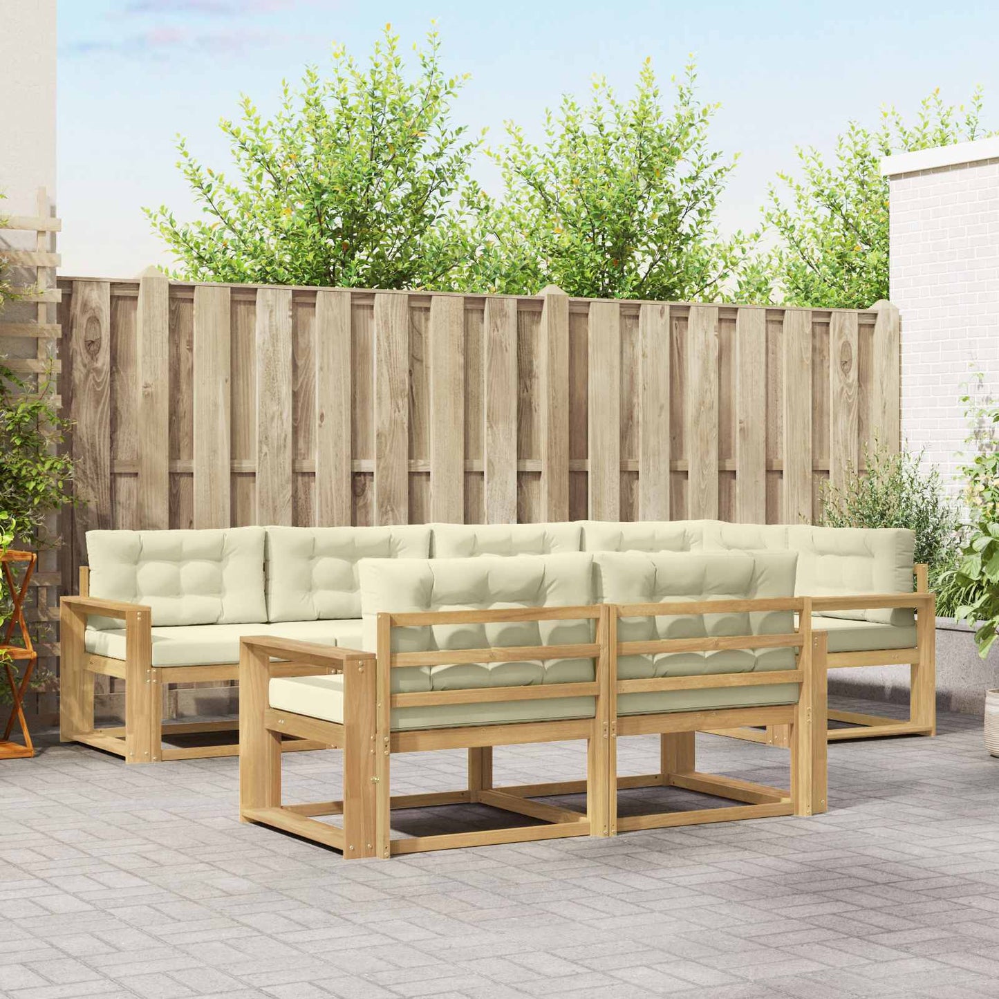 Buiten bankenset met kussen 6 pcs Wit en crèmekleurig Polyester is nu te koop bij PeponiXL, paradijselijk wonen!