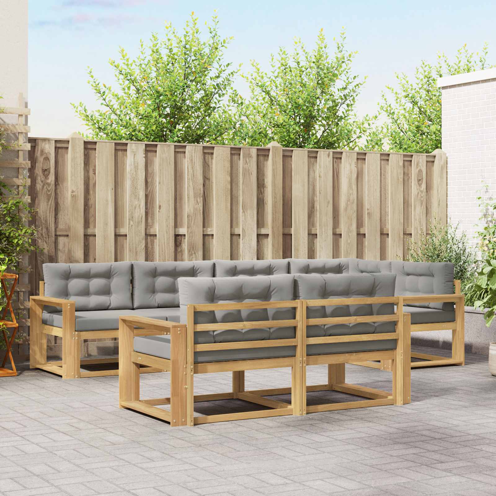 Buiten bankenset met kussen 6 pcs Wit en Lichtgrijs Polyester is nu te koop bij PeponiXL, paradijselijk wonen!