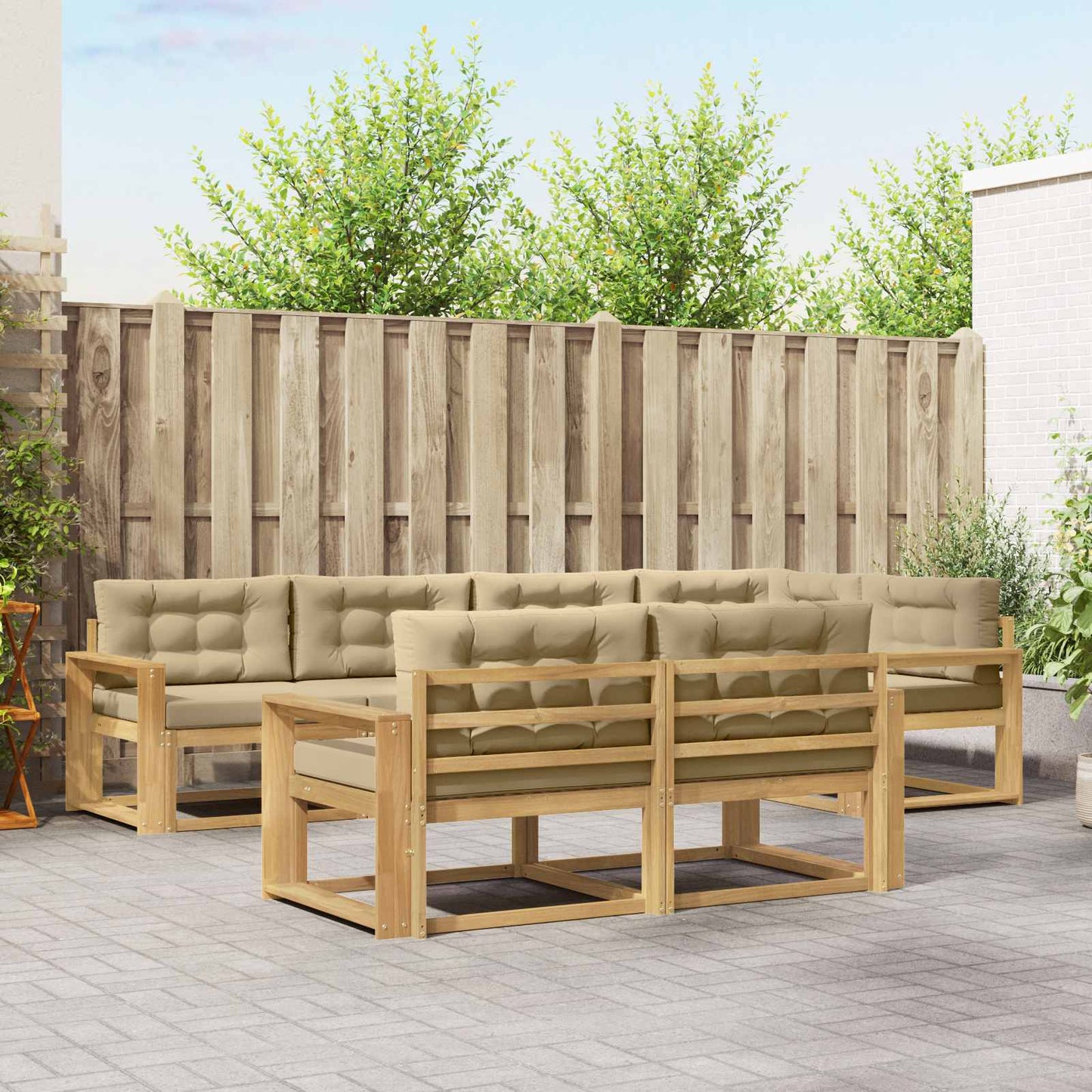 Buiten bankenset met kussen 6 pcs Wit en Beige Polyester is nu te koop bij PeponiXL, paradijselijk wonen!