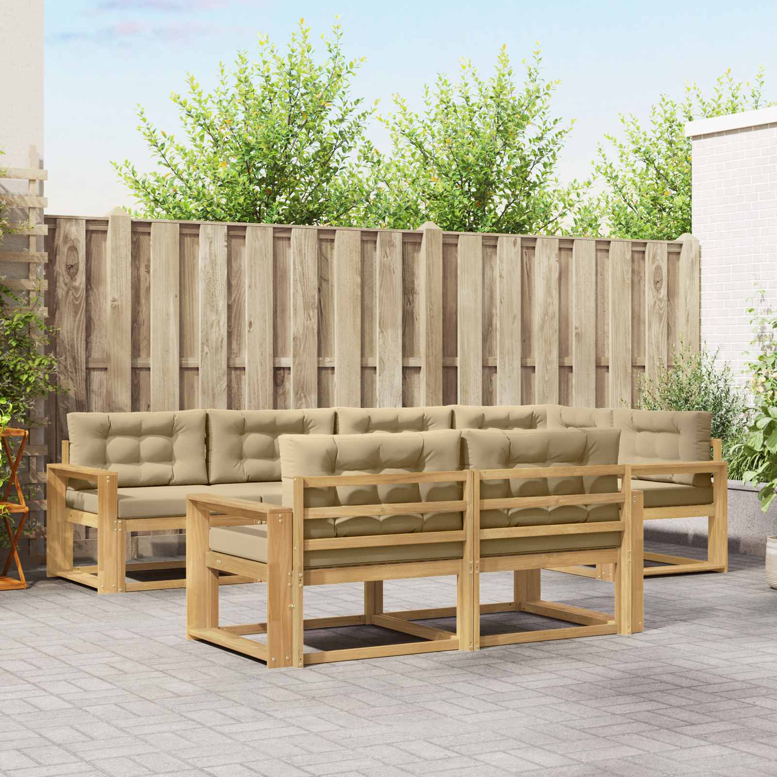 Buiten bankenset met kussen 6 pcs Wit en Beige Polyester is nu te koop bij PeponiXL, paradijselijk wonen!