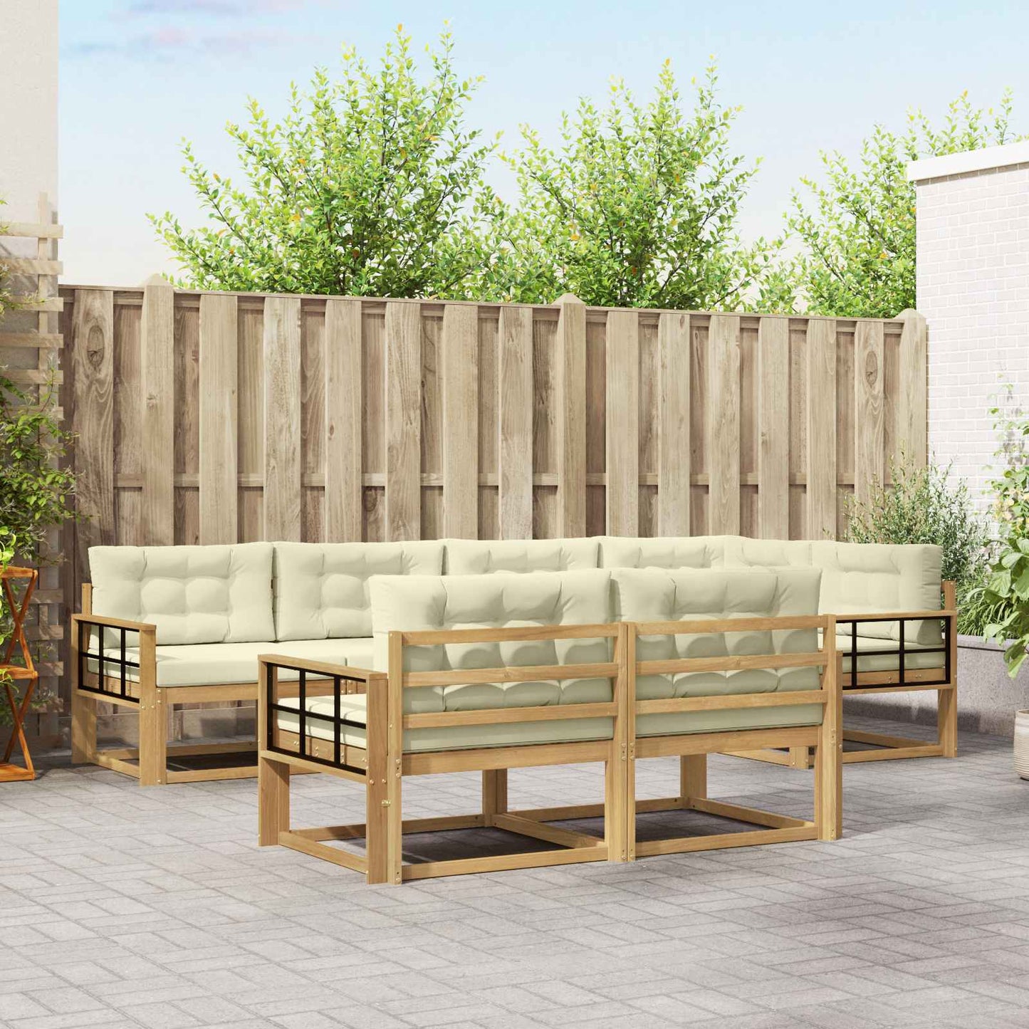 Buiten bankenset met kussen 6 pcs Wit en crèmekleurig Polyester is nu te koop bij PeponiXL, paradijselijk wonen!