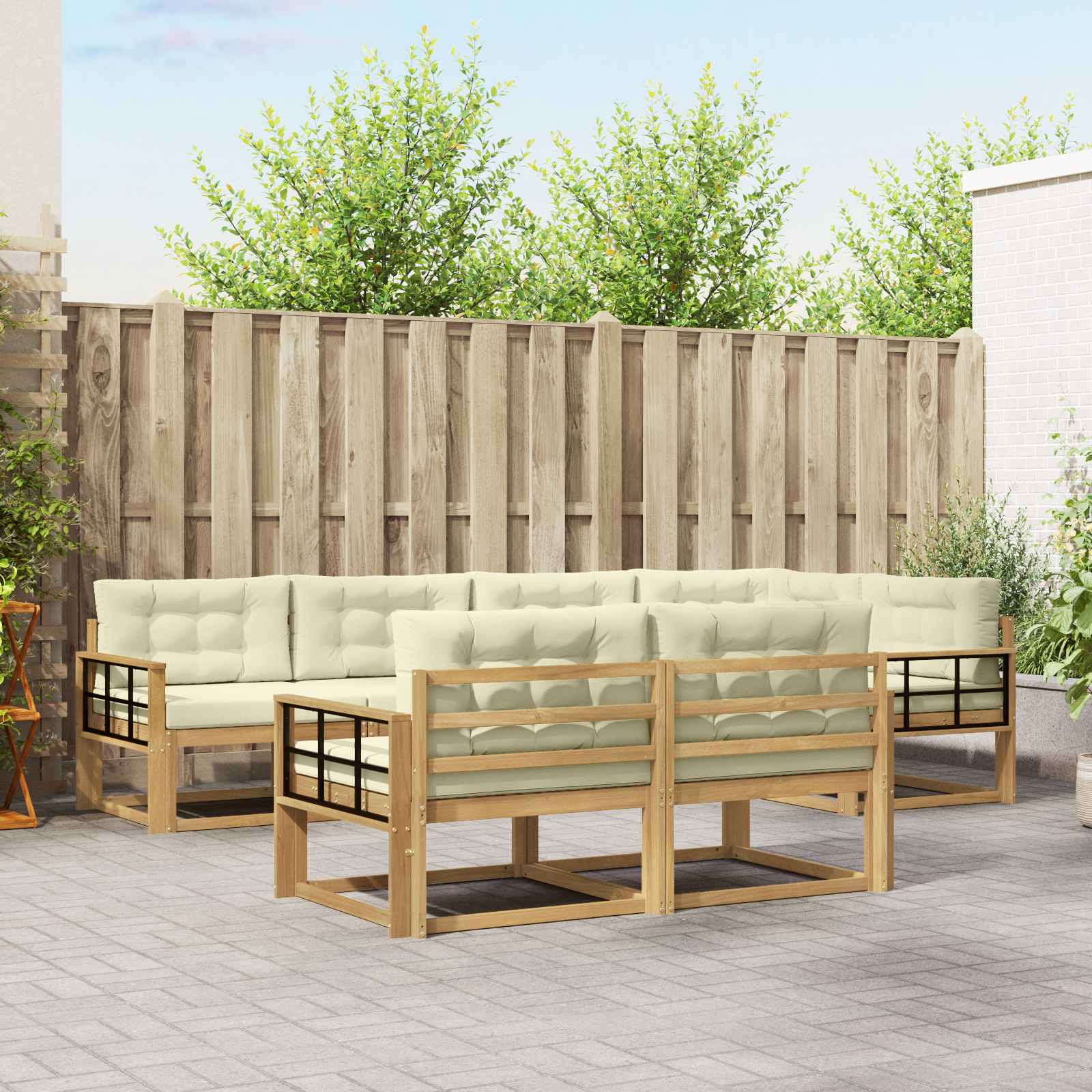 Buiten bankenset met kussen 6 pcs Wit en crèmekleurig Polyester is nu te koop bij PeponiXL, paradijselijk wonen!