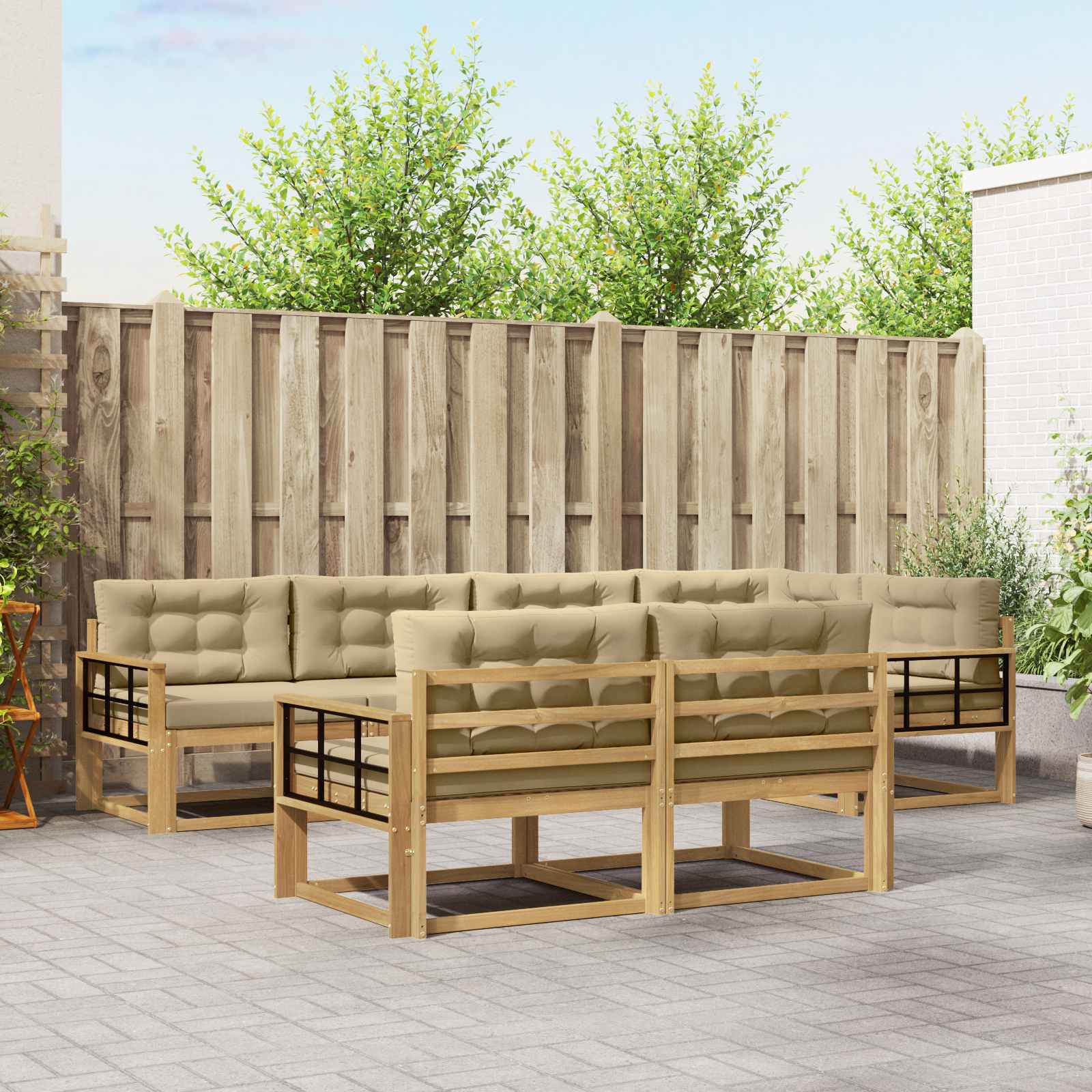 Buiten bankenset met kussen 6 pcs Wit en Beige Polyester is nu te koop bij PeponiXL, paradijselijk wonen!