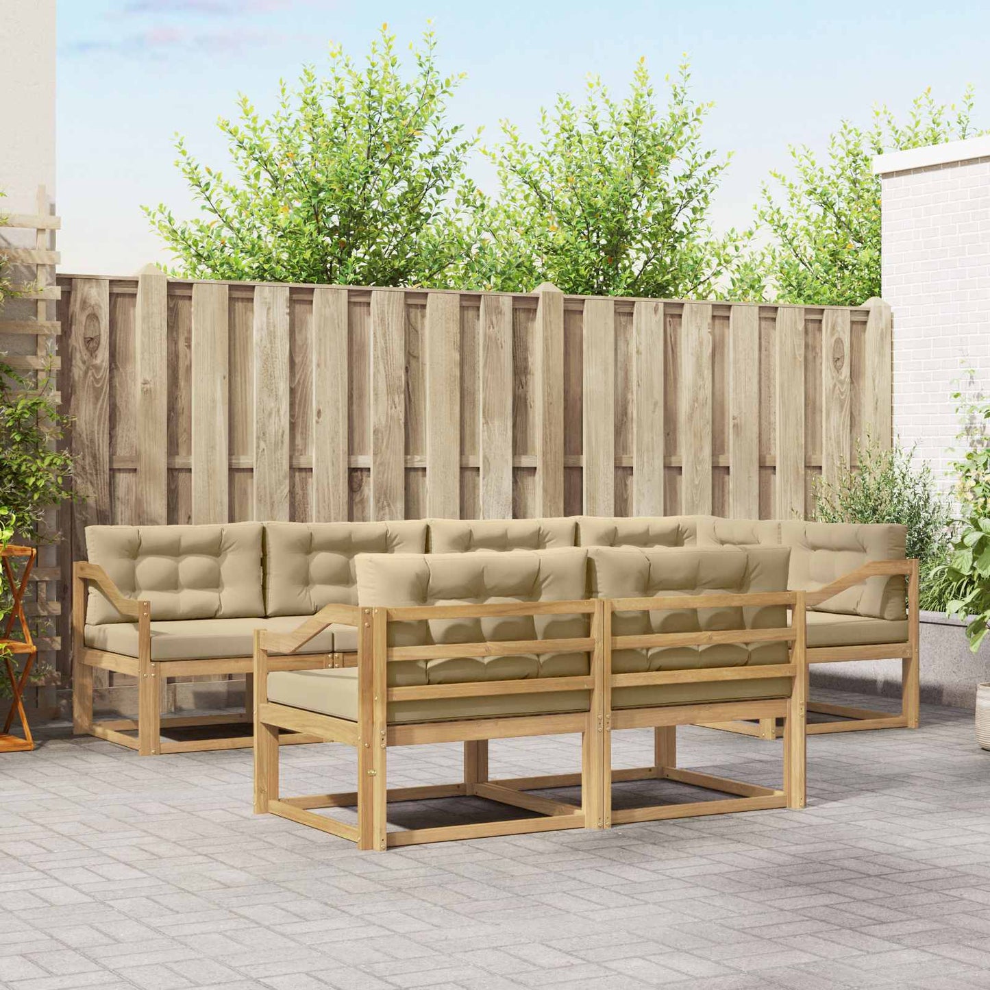 Buiten bankenset met kussen 6 pcs Wit en Beige Polyester is nu te koop bij PeponiXL, paradijselijk wonen!
