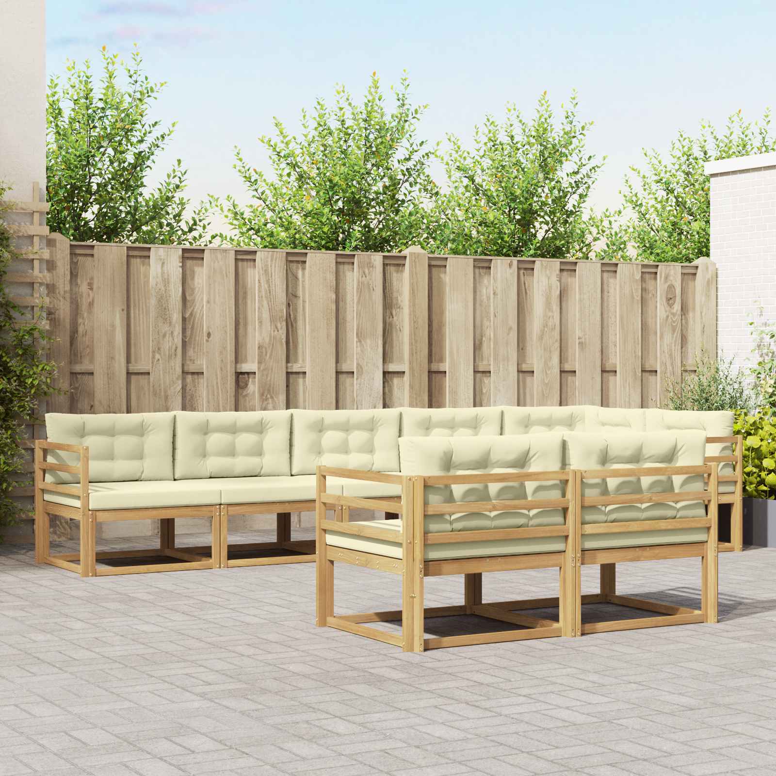 Buiten bankenset met kussen 6 pcs Wit en crèmekleurig Polyester is nu te koop bij PeponiXL, paradijselijk wonen!