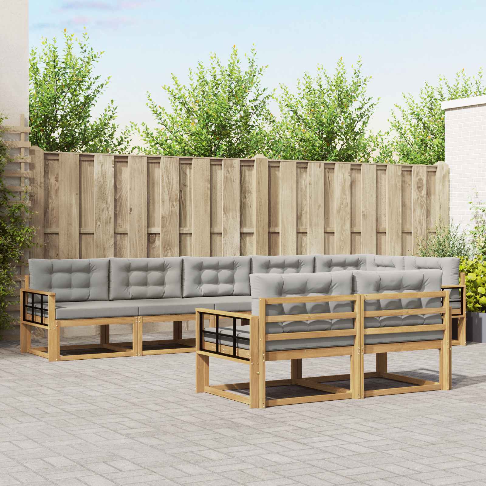 Buiten bankenset met kussen 6 pcs Wit en Lichtgrijs Polyester is nu te koop bij PeponiXL, paradijselijk wonen!