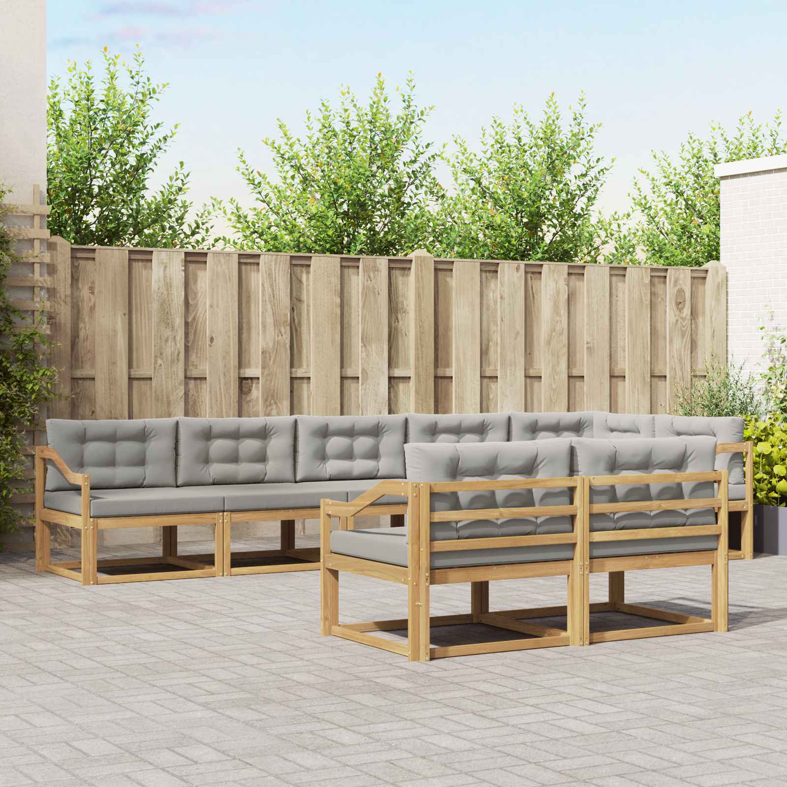Buiten bankenset met kussen 6 pcs Wit en Lichtgrijs Polyester is nu te koop bij PeponiXL, paradijselijk wonen!