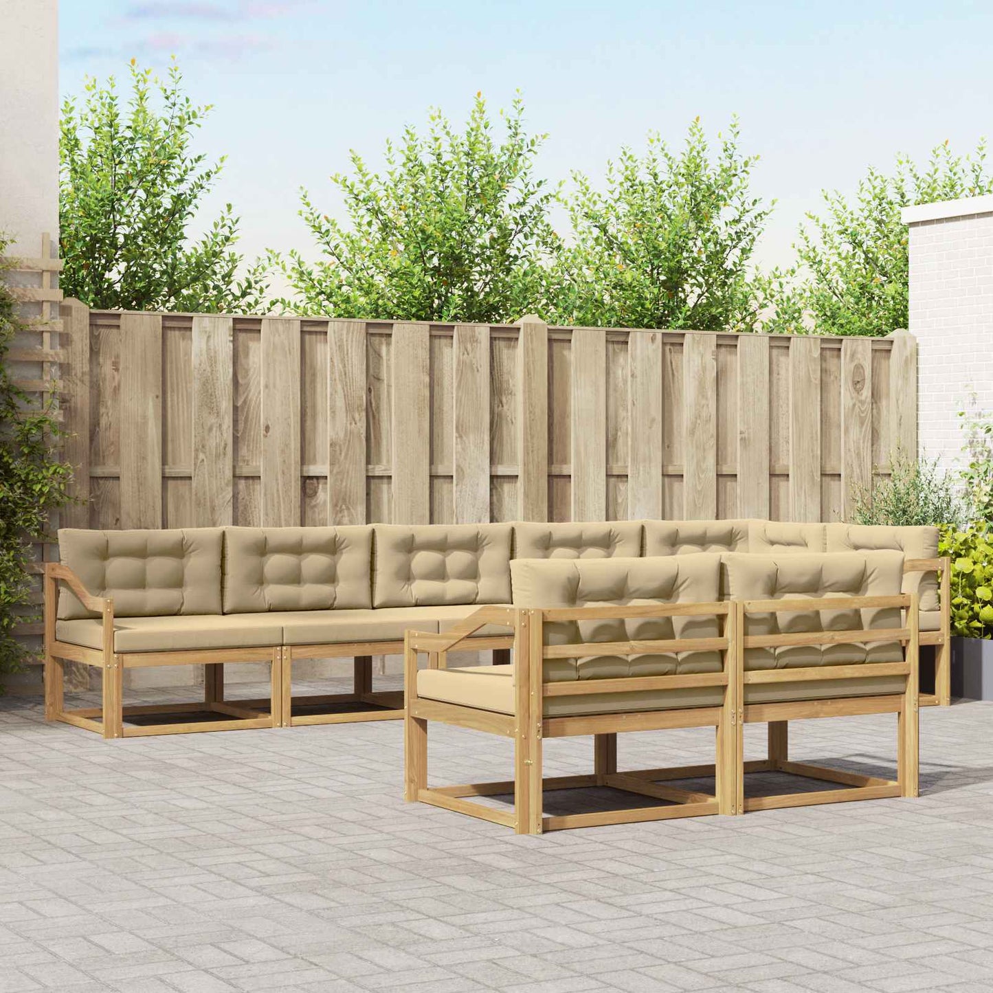 Buiten bankenset met kussen 6 pcs Wit en Beige Polyester is nu te koop bij PeponiXL, paradijselijk wonen!