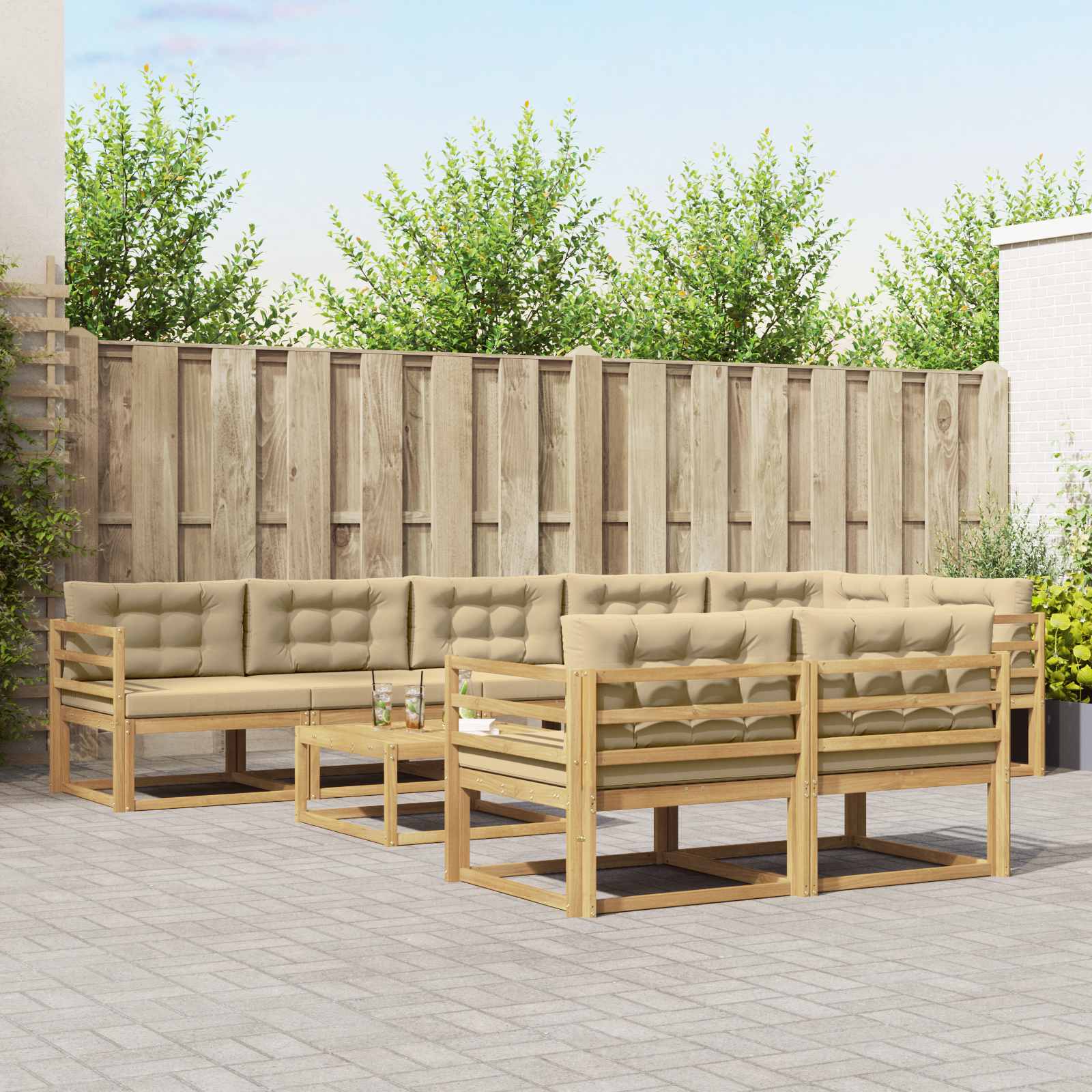 Buiten bankenset 9 pcs Wit en Beige 79 x 79 x 37 cm Polyester is nu te koop bij PeponiXL, paradijselijk wonen!