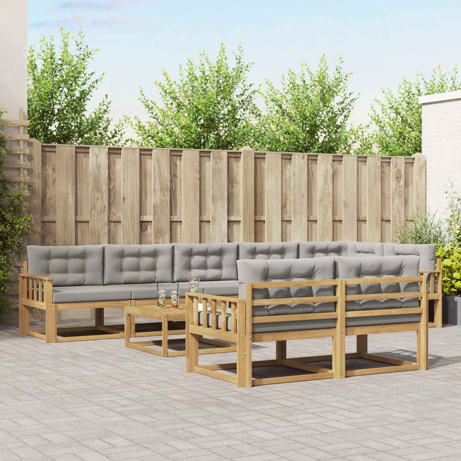 Buiten bankenset 9 pcs Wit en Lichtgrijs 79 x 79 x 37 cm is nu te koop bij PeponiXL, paradijselijk wonen!