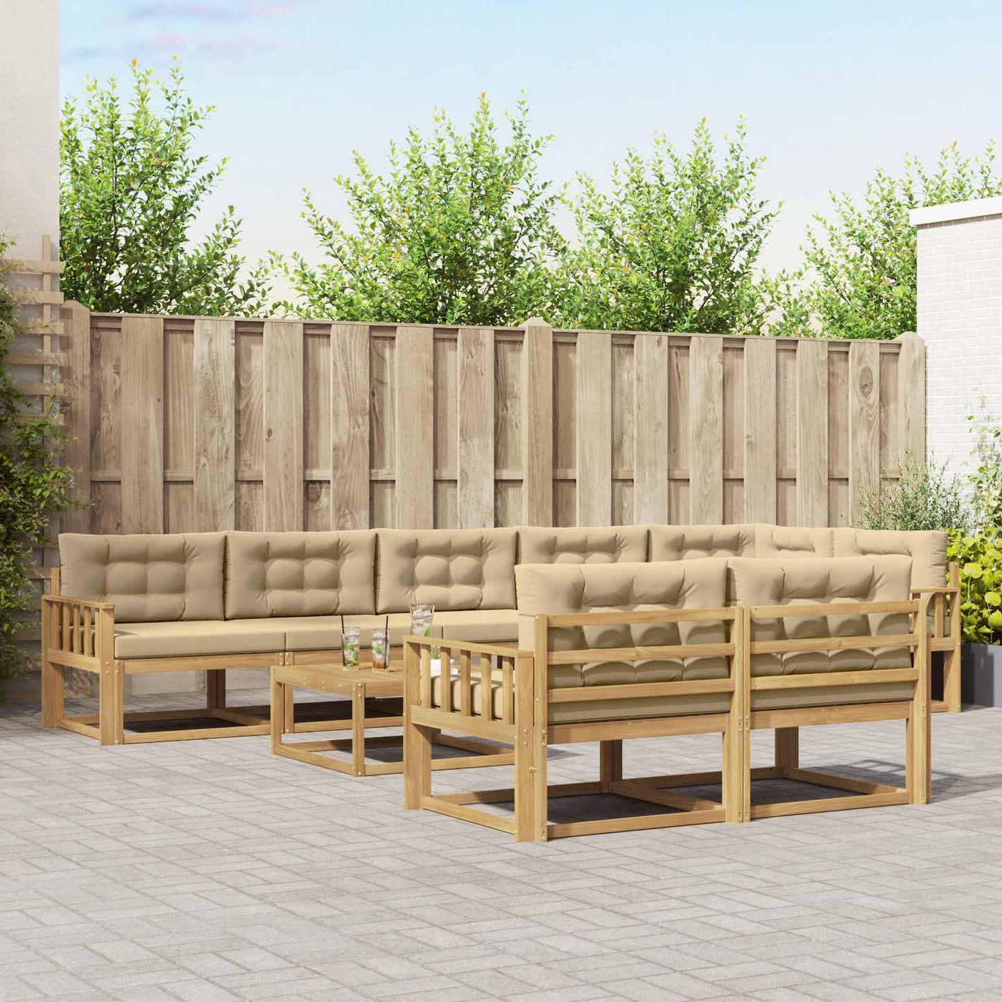 Buiten bankenset 9 pcs Wit en Beige 79 x 79 x 37 cm Polyester is nu te koop bij PeponiXL, paradijselijk wonen!