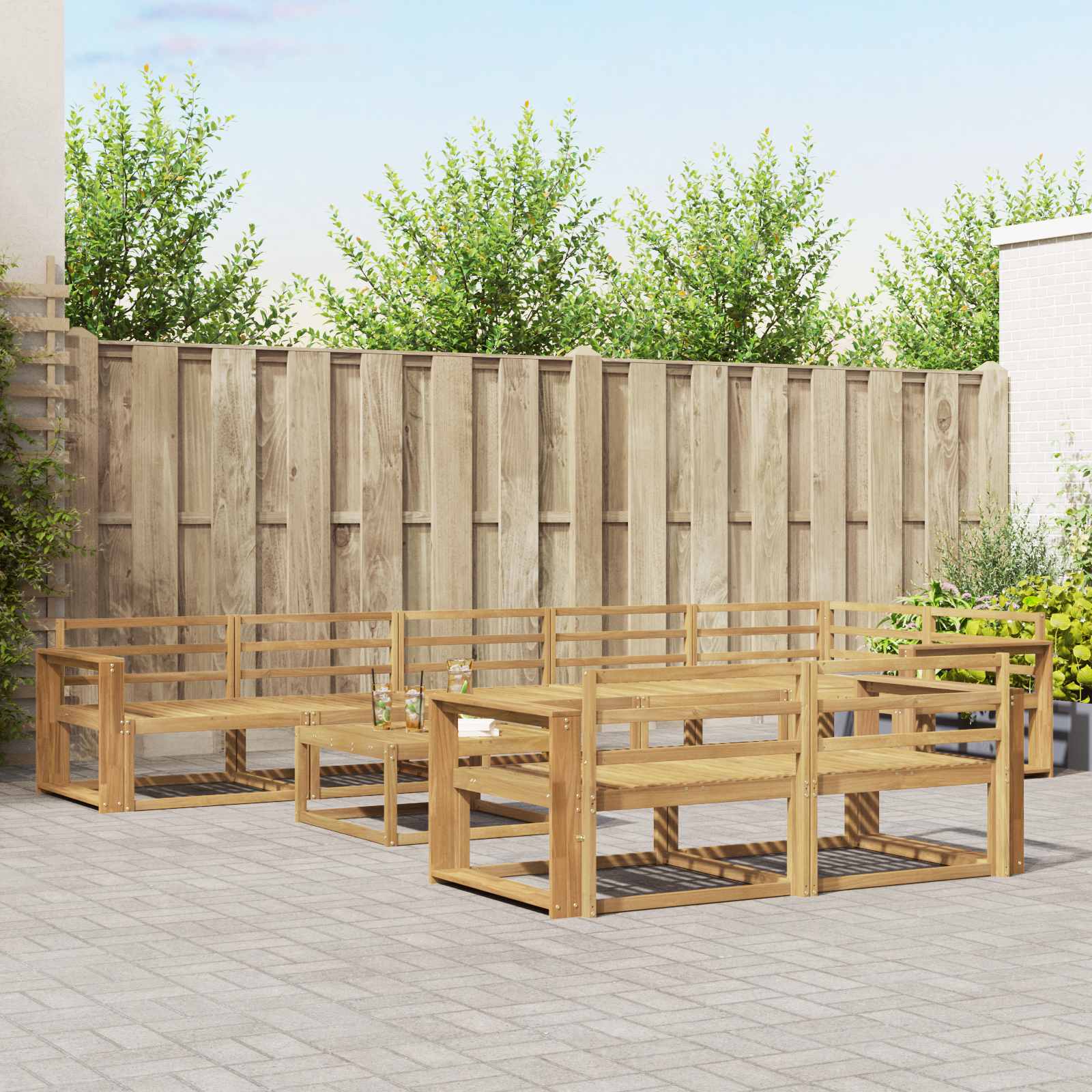 Buiten bankenset 9 pcs Wit 79 x 79 x 37 cm Massief Acaciahout is nu te koop bij PeponiXL, paradijselijk wonen!