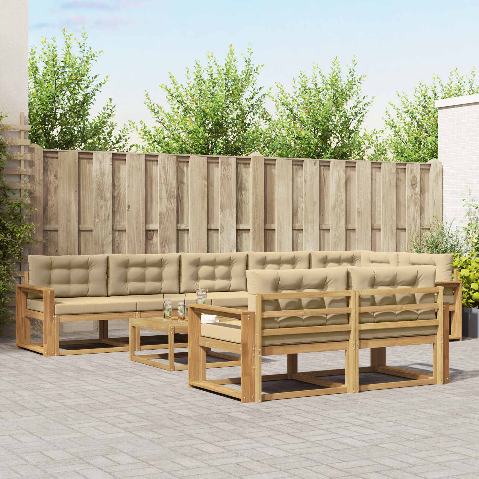 Buiten bankenset 9 pcs Wit en Beige 79 x 79 x 37 cm Polyester is nu te koop bij PeponiXL, paradijselijk wonen!