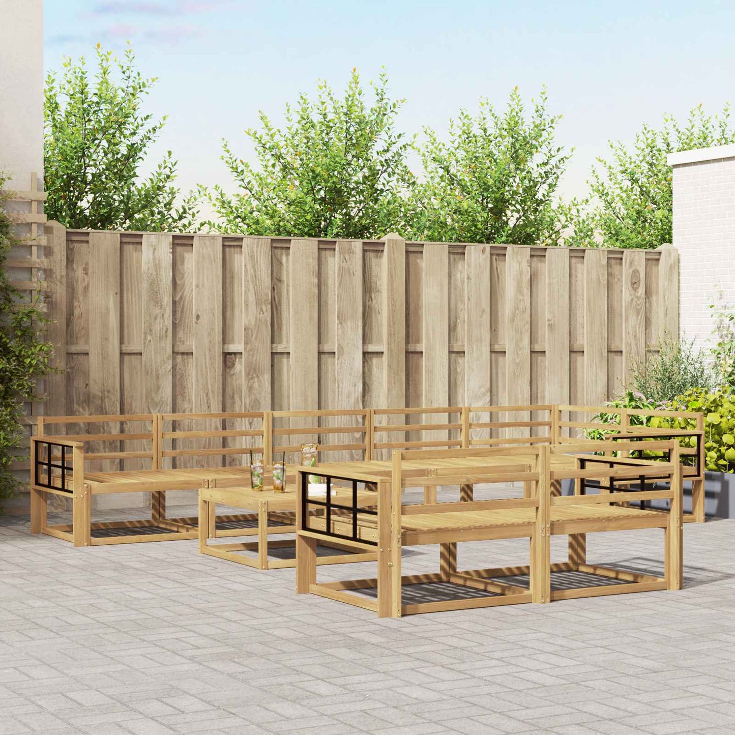Buiten bankenset 9 pcs Wit 79 x 79 x 37 cm Massief Acaciahout is nu te koop bij PeponiXL, paradijselijk wonen!