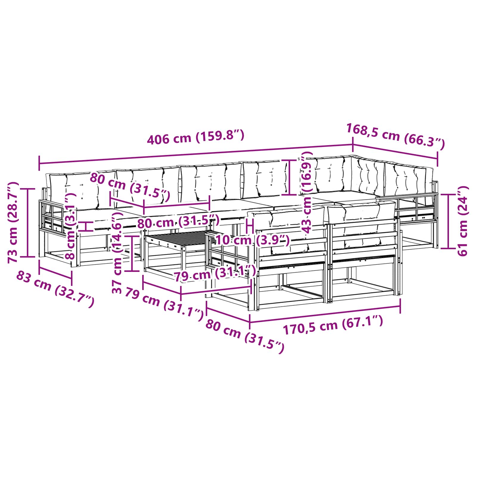 Buiten bankenset 9 pcs Wit en antracietkleurig 79 x 79 x 37 cm is nu te koop bij PeponiXL, paradijselijk wonen!