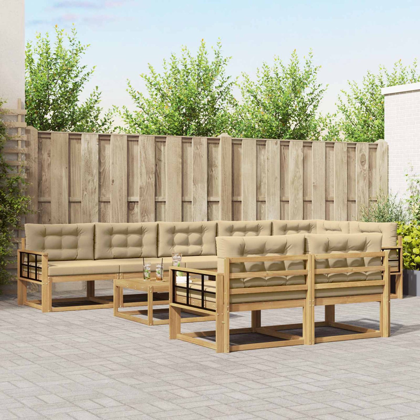 Buiten bankenset 9 pcs Wit en Beige 79 x 79 x 37 cm Polyester is nu te koop bij PeponiXL, paradijselijk wonen!