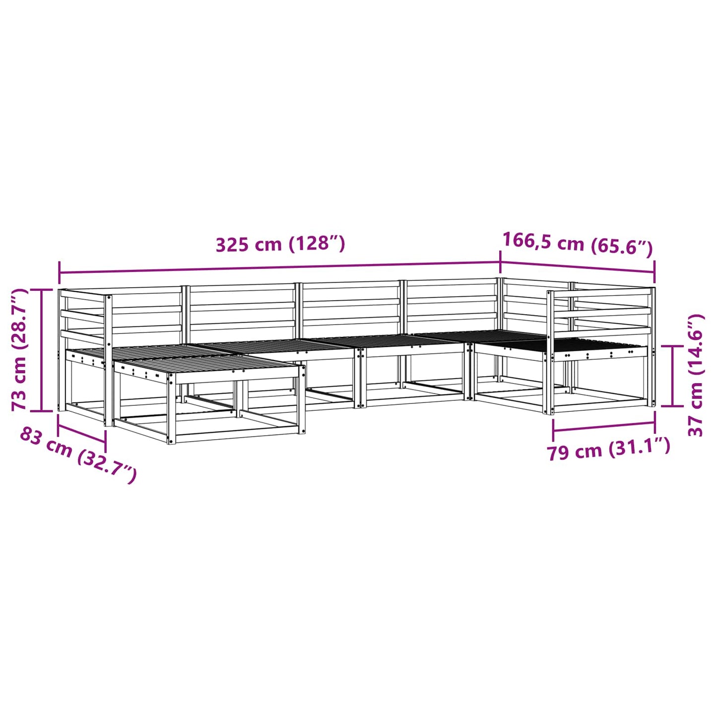 Buiten bankenset 6 pcs Wit 325 x 166,5 x 73 cm is nu te koop bij PeponiXL, paradijselijk wonen!