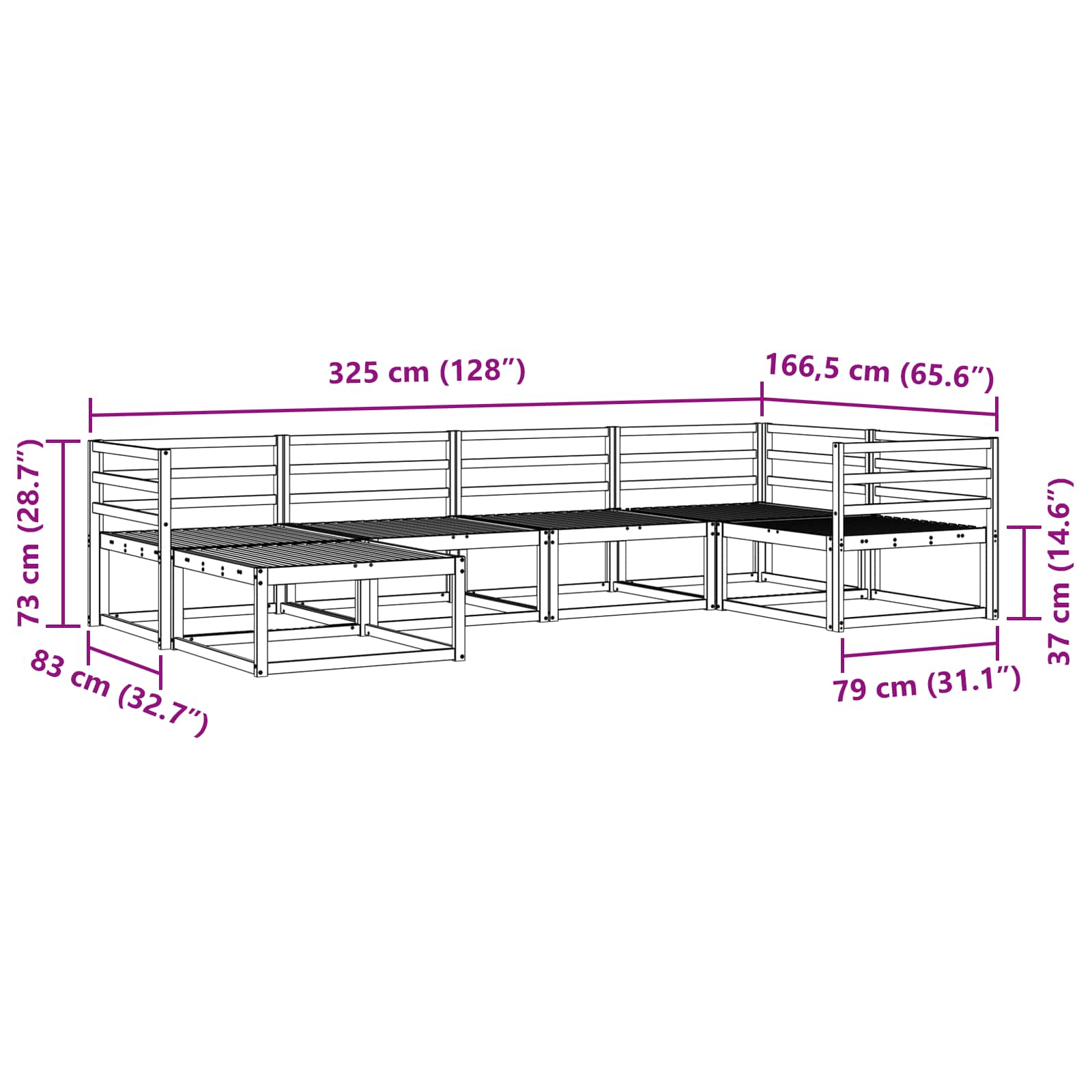 Buiten bankenset 6 pcs Wit 325 x 166,5 x 73 cm is nu te koop bij PeponiXL, paradijselijk wonen!