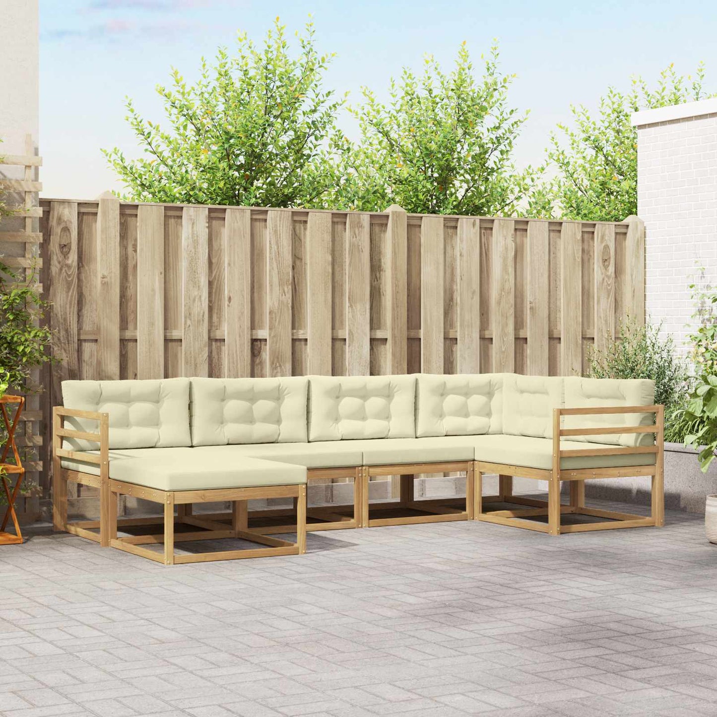 Buiten bankenset met kussen 5 pcs Wit en crèmekleurig Polyester is nu te koop bij PeponiXL, paradijselijk wonen!