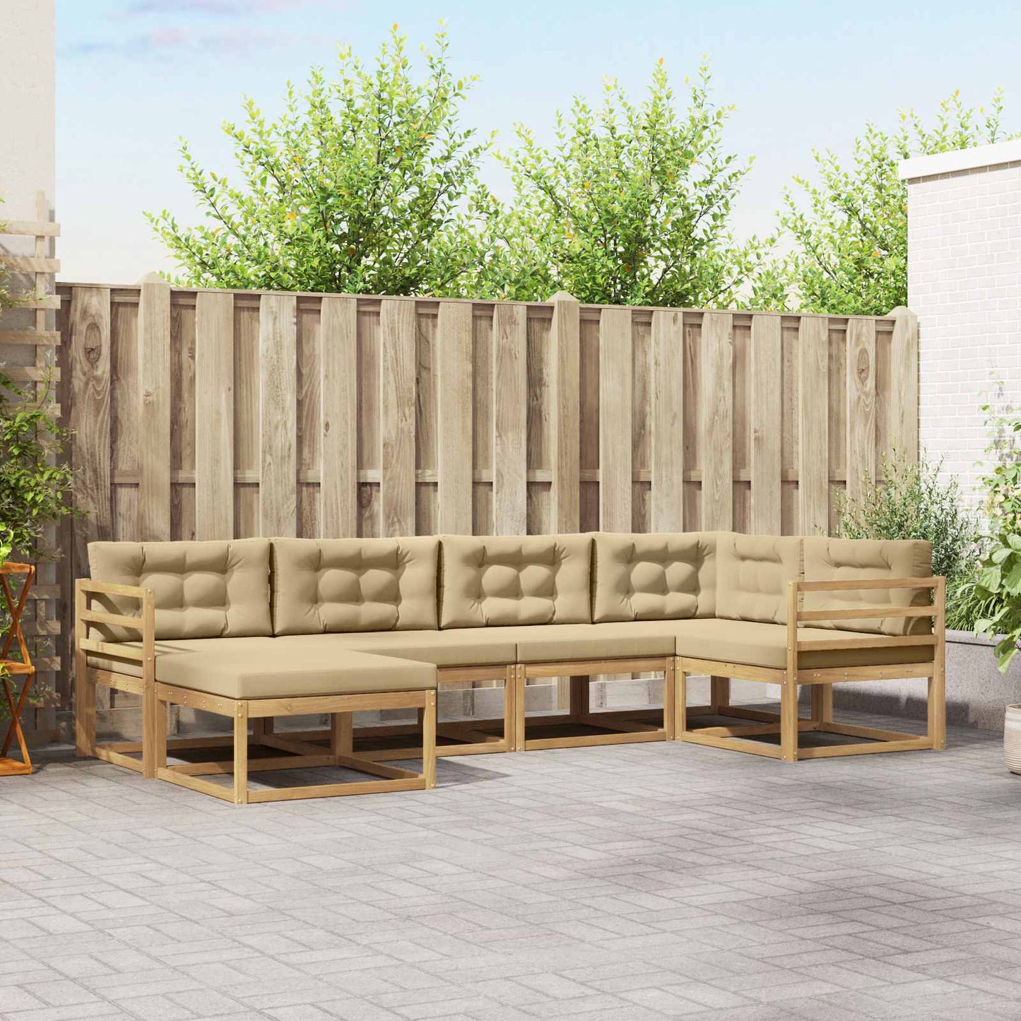 Buiten bankenset met kussen 5 pcs Wit en Beige Polyester is nu te koop bij PeponiXL, paradijselijk wonen!