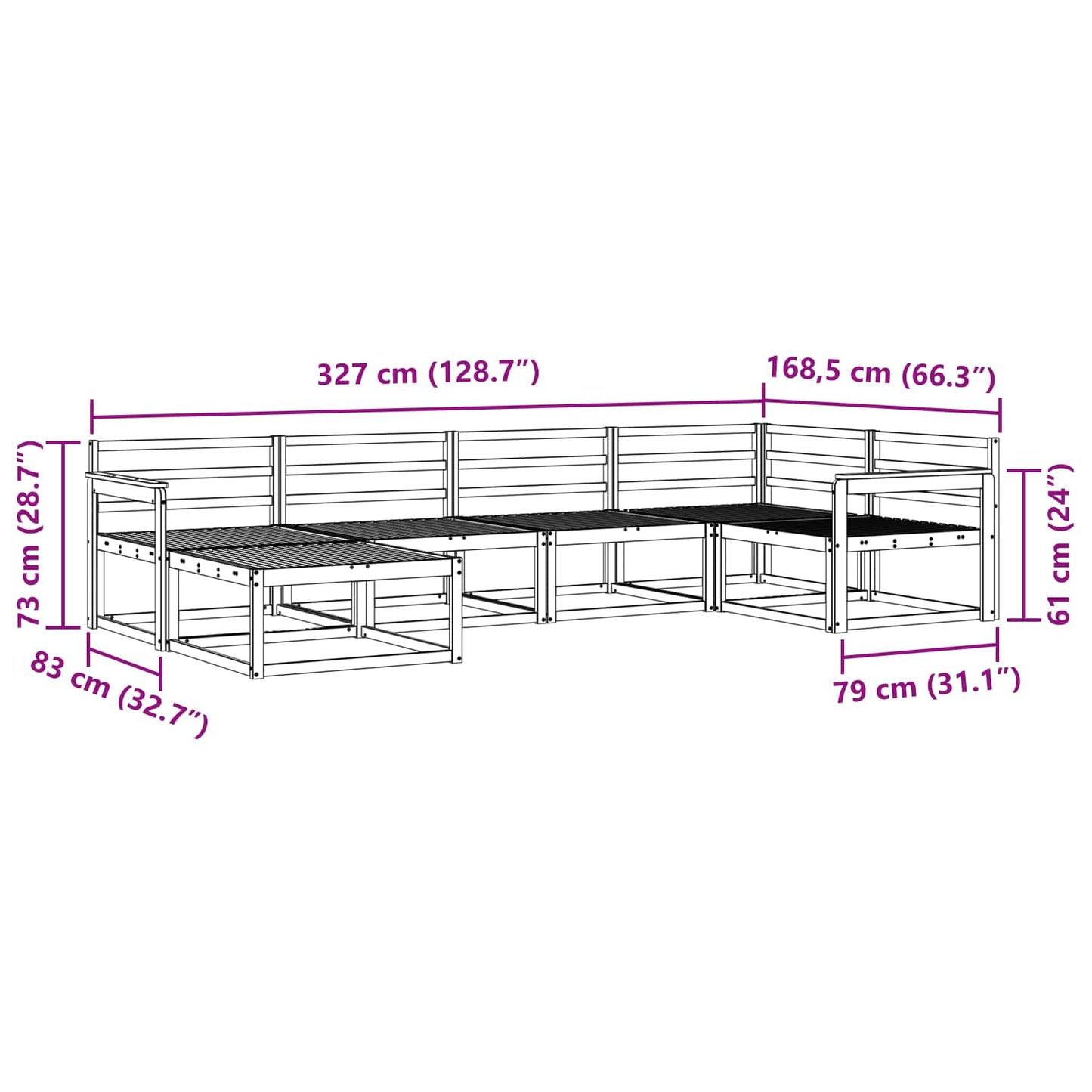 Buiten bankenset 6 pcs Wit 327 x 168,5 x 73 cm is nu te koop bij PeponiXL, paradijselijk wonen!