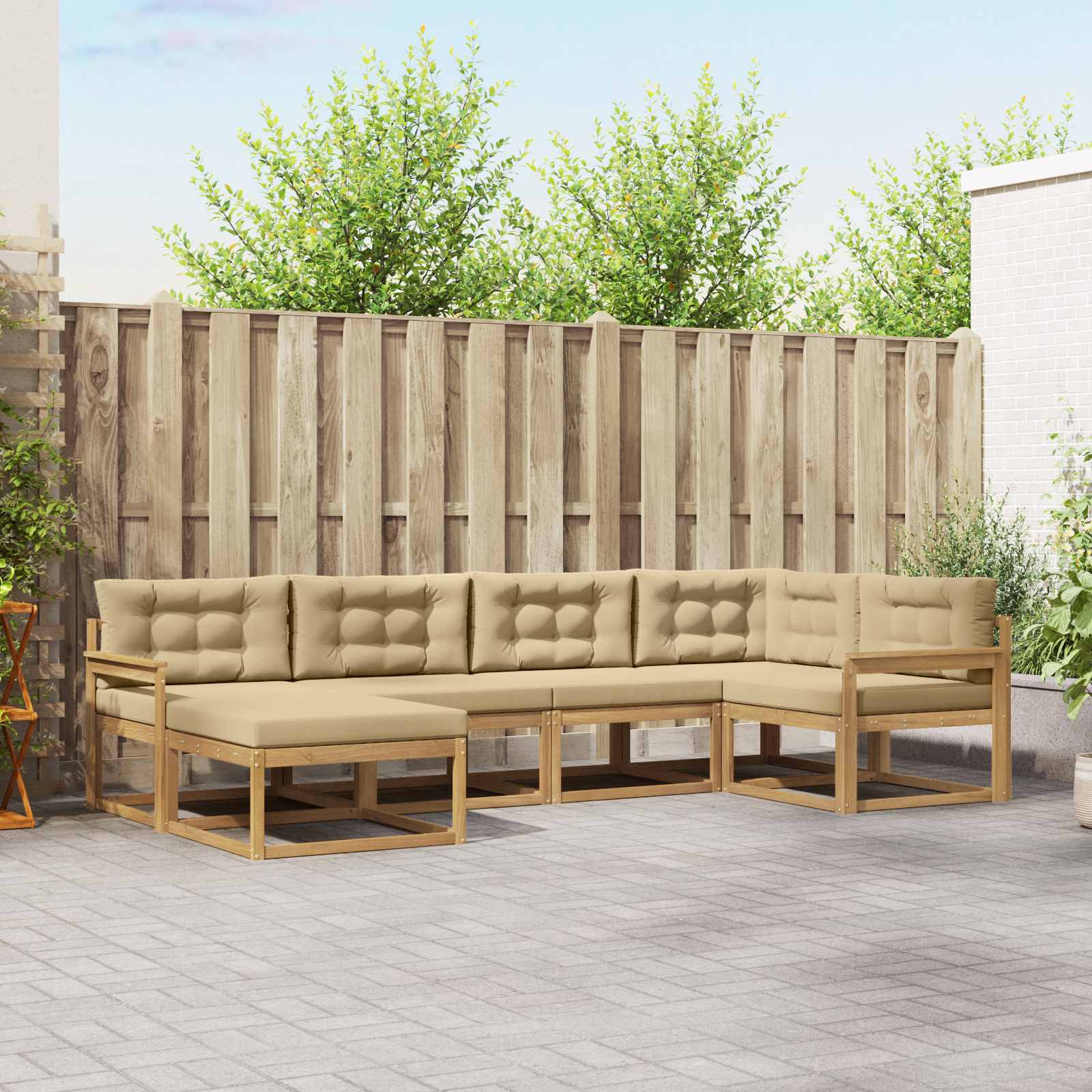 Buiten bankenset met kussen 5 pcs Wit en Beige Polyester is nu te koop bij PeponiXL, paradijselijk wonen!