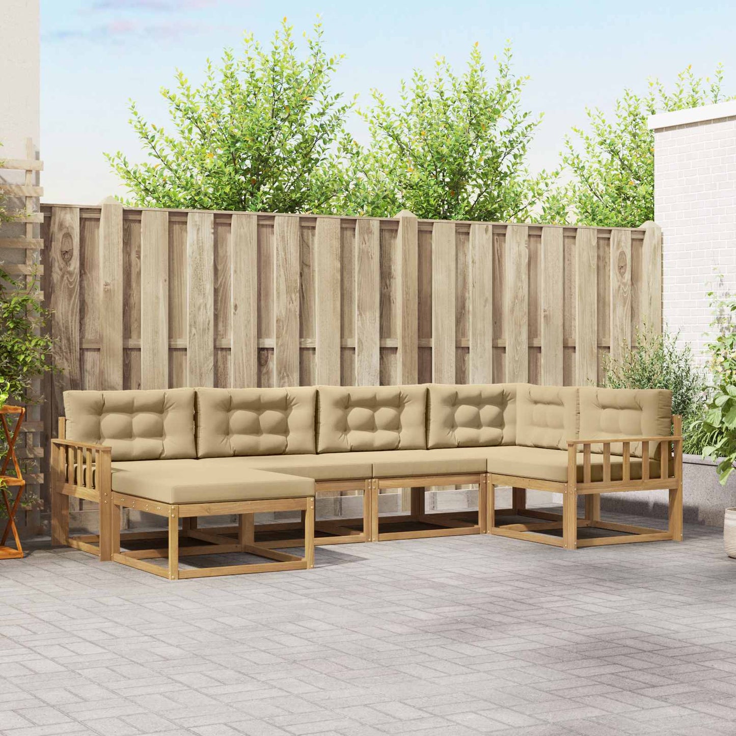 Buiten bankenset met kussen 5 pcs Wit en Beige Polyester is nu te koop bij PeponiXL, paradijselijk wonen!