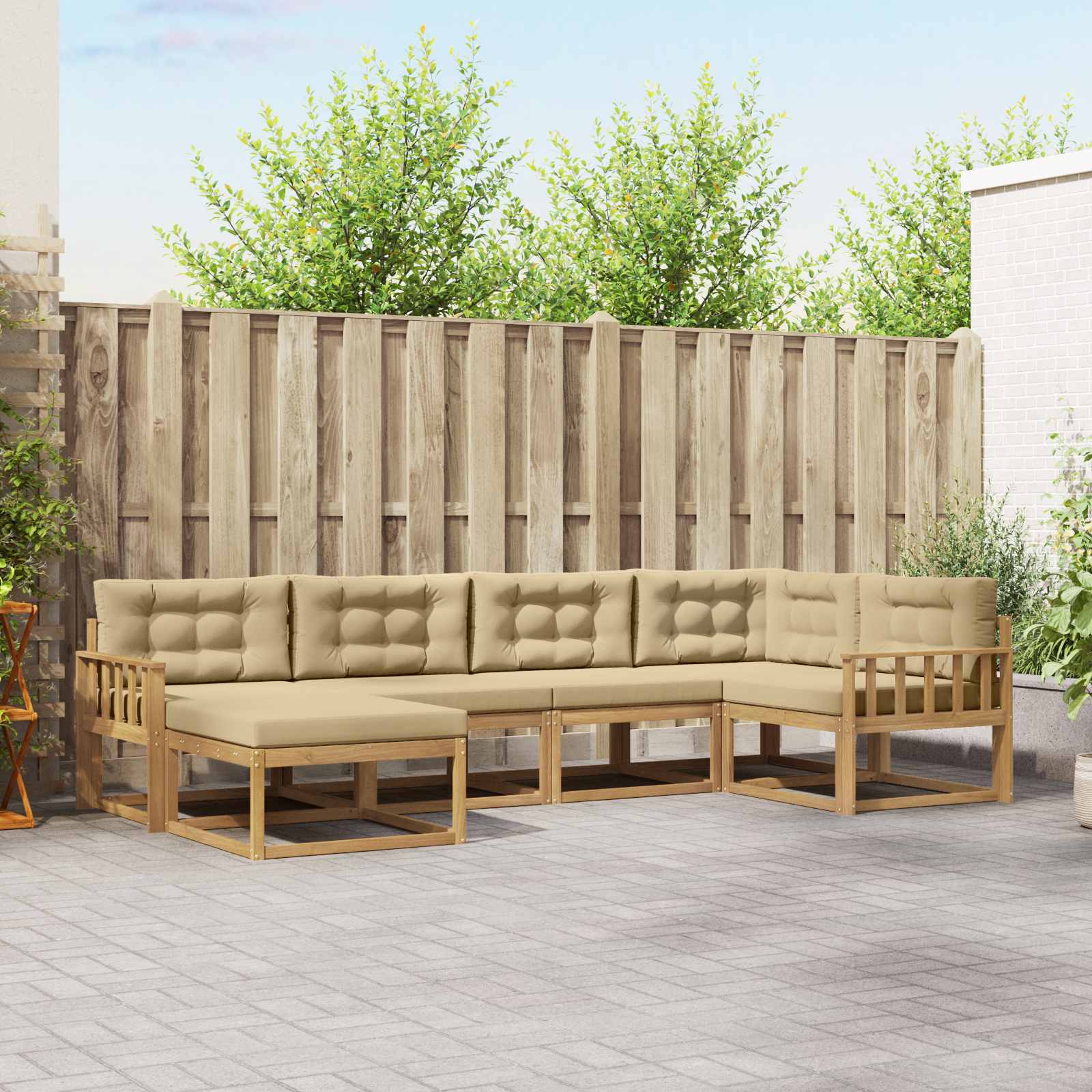 Buiten bankenset met kussen 5 pcs Wit en Beige Polyester is nu te koop bij PeponiXL, paradijselijk wonen!