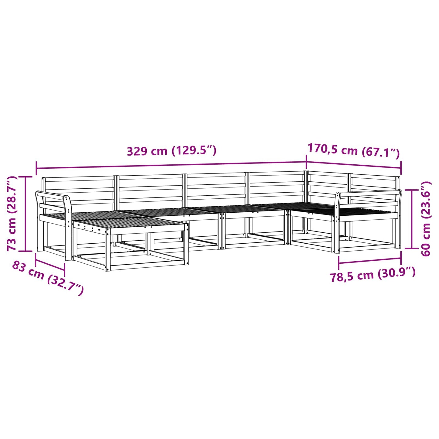 Buiten bankenset 6 pcs Wit 329 x 170,5 x 73 cm is nu te koop bij PeponiXL, paradijselijk wonen!