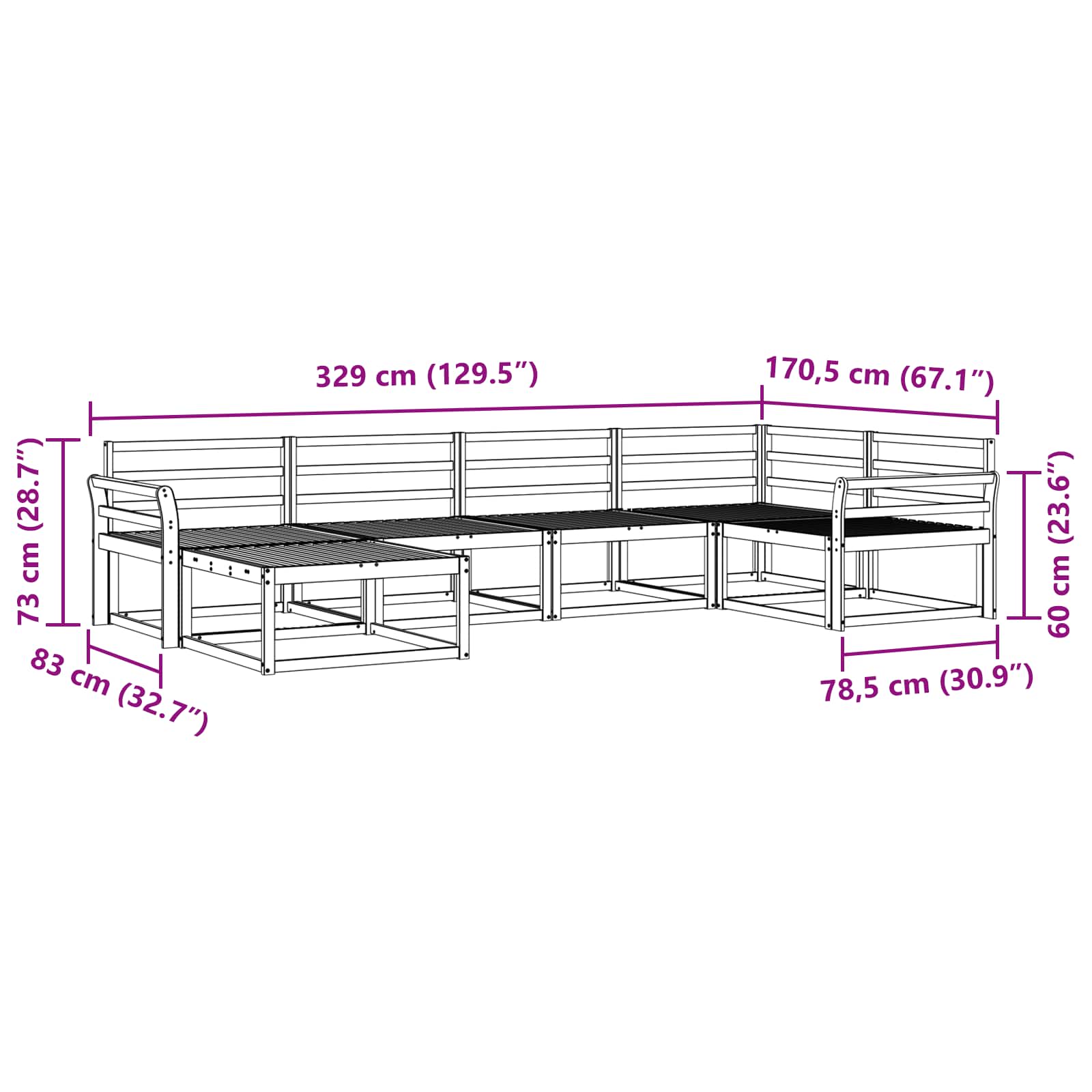 Buiten bankenset 6 pcs Wit 329 x 170,5 x 73 cm is nu te koop bij PeponiXL, paradijselijk wonen!