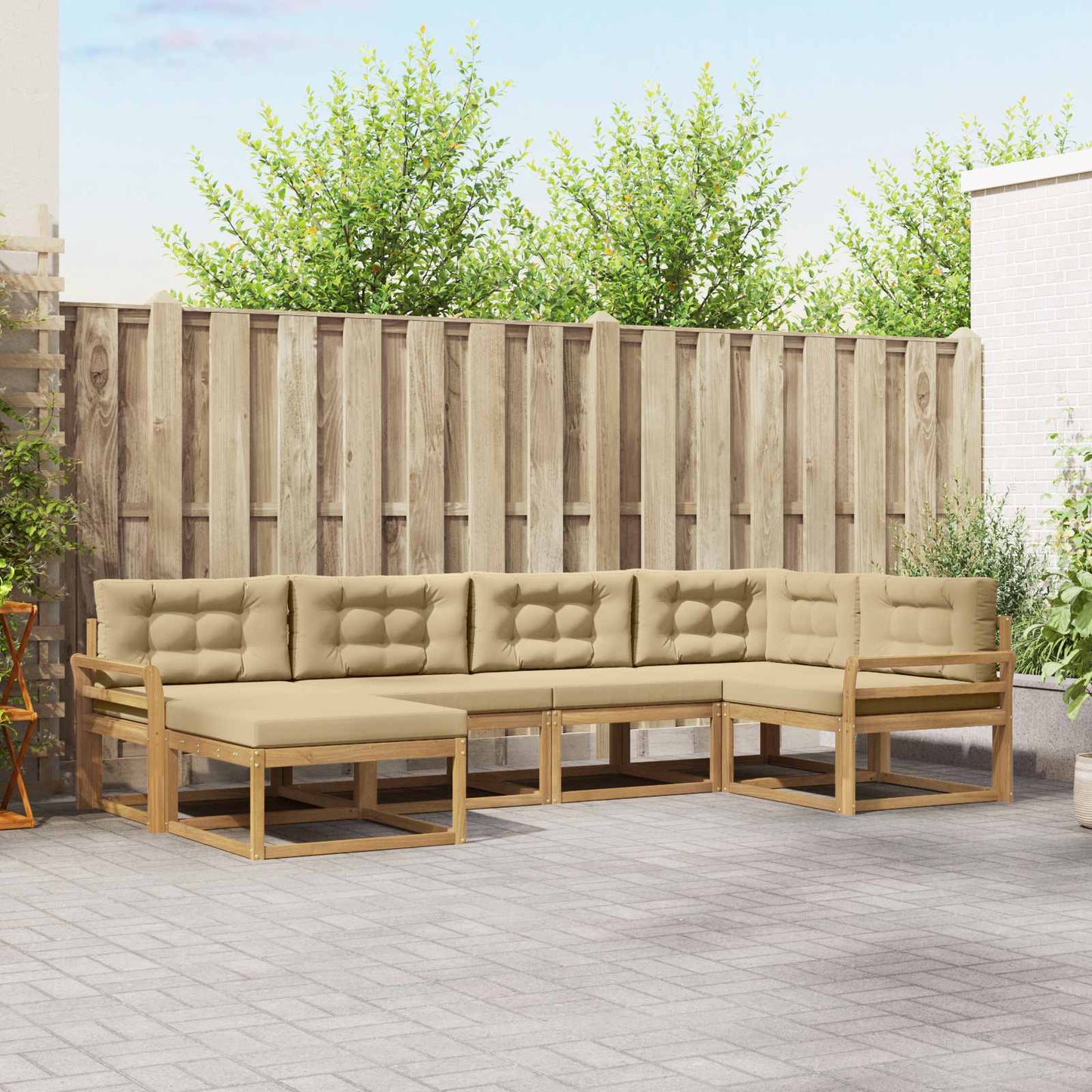 Buiten bankenset met kussen 5 pcs Wit en Beige Polyester is nu te koop bij PeponiXL, paradijselijk wonen!