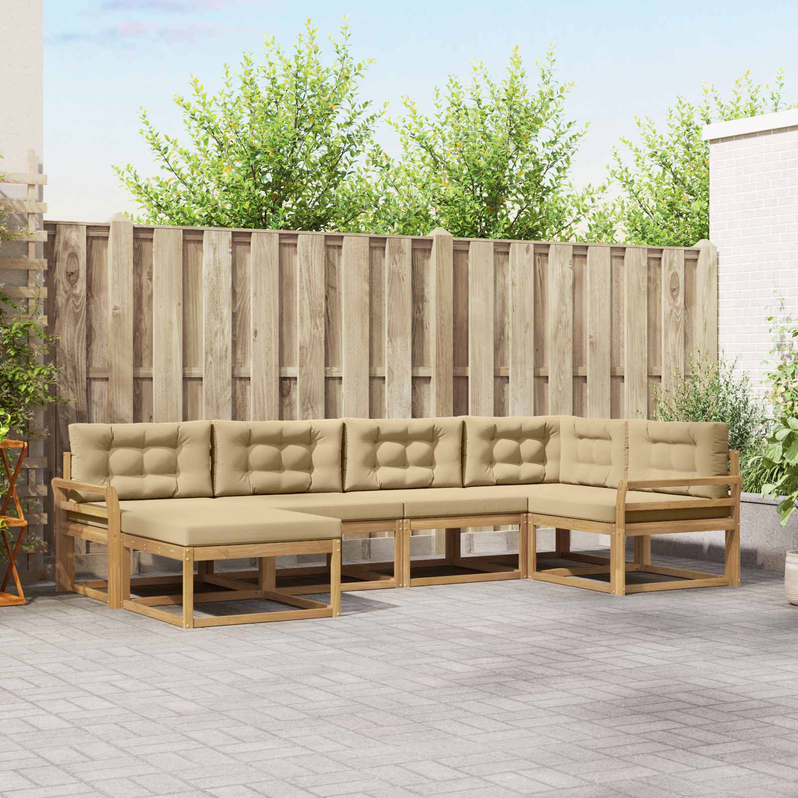 Buiten bankenset met kussen 5 pcs Wit en Beige Polyester is nu te koop bij PeponiXL, paradijselijk wonen!