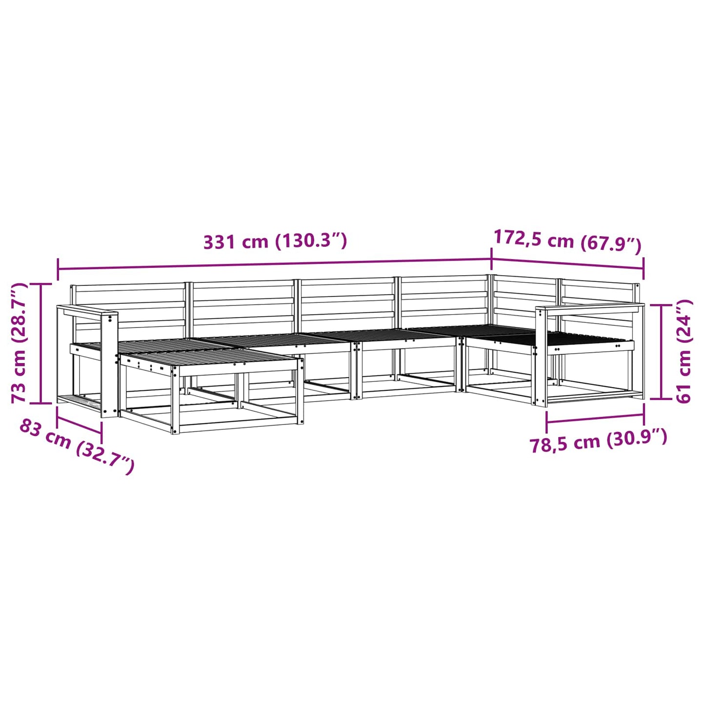 Buiten bankenset 6 pcs Wit 331 x 172,5 x 73 cm is nu te koop bij PeponiXL, paradijselijk wonen!