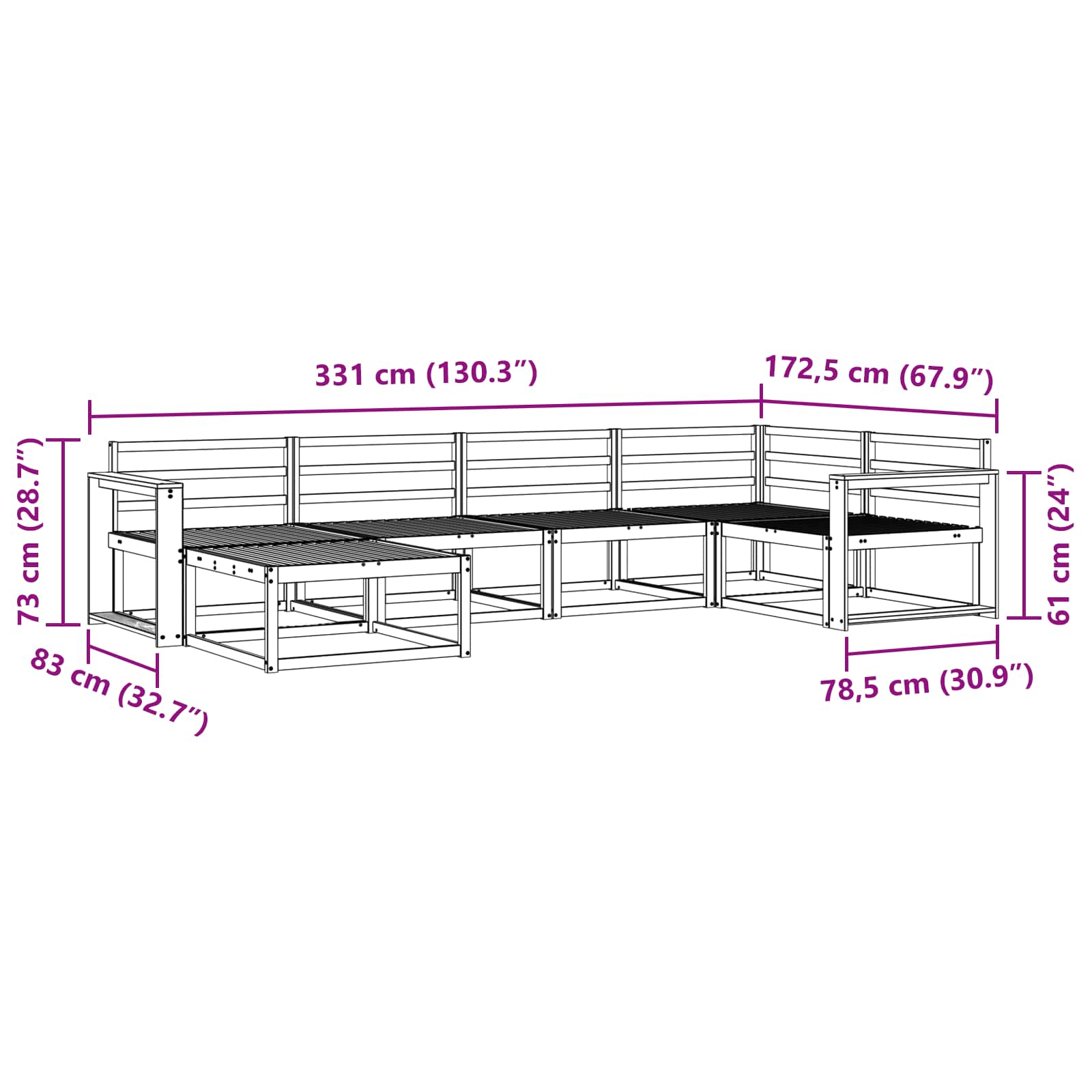 Buiten bankenset 6 pcs Wit 331 x 172,5 x 73 cm is nu te koop bij PeponiXL, paradijselijk wonen!