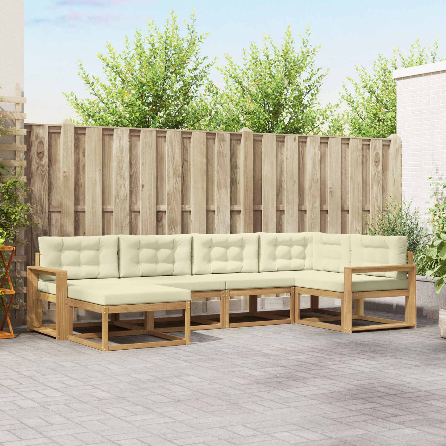Buiten bankenset met kussen 5 pcs Wit en crèmekleurig Polyester is nu te koop bij PeponiXL, paradijselijk wonen!