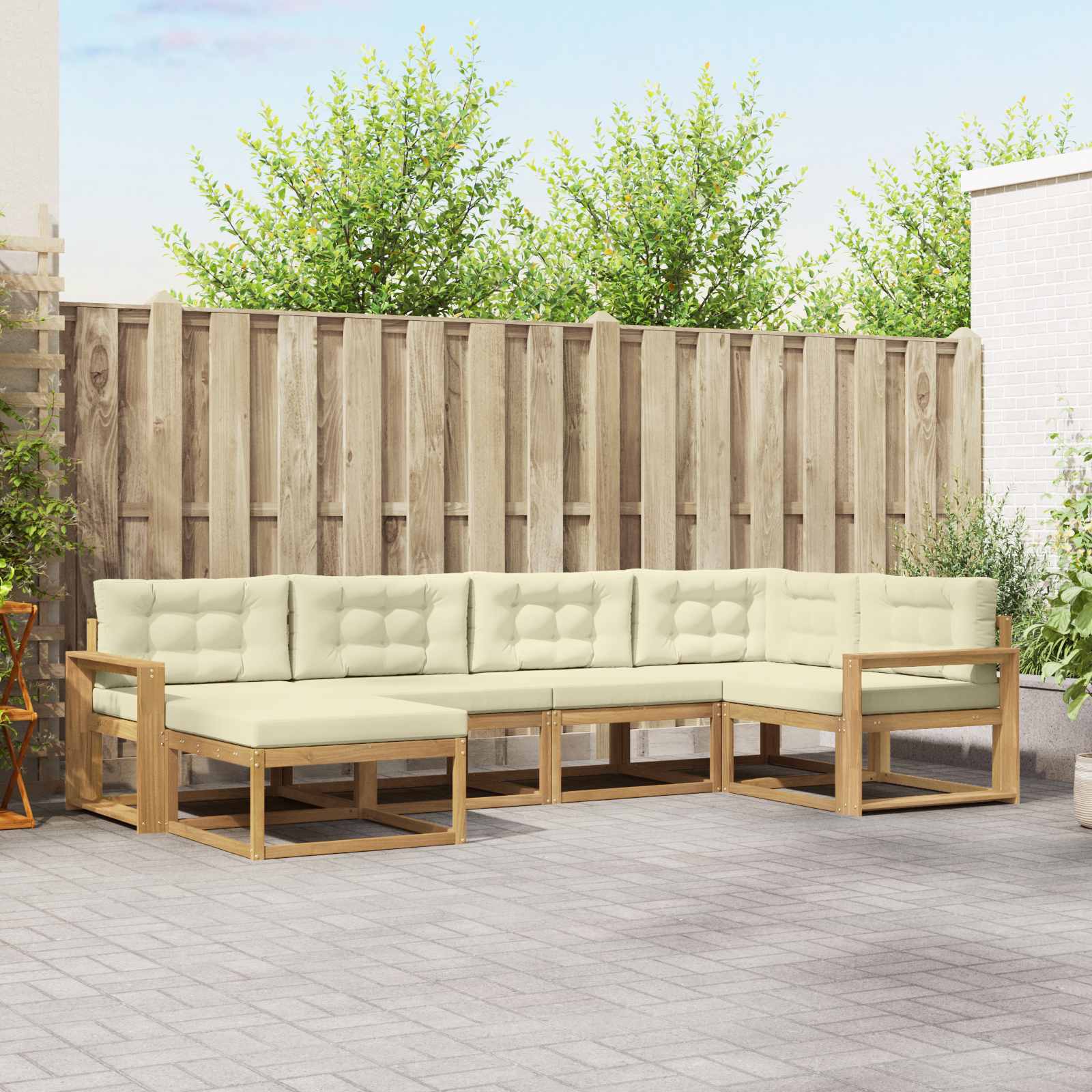 Buiten bankenset met kussen 5 pcs Wit en crèmekleurig Polyester is nu te koop bij PeponiXL, paradijselijk wonen!