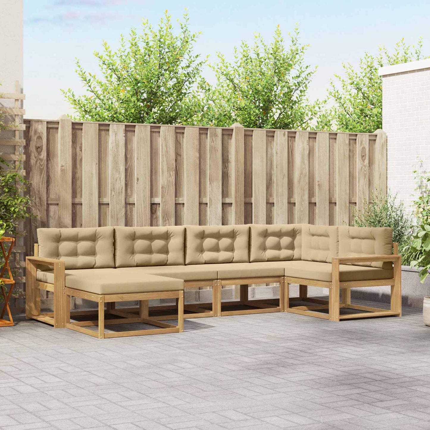 Buiten bankenset met kussen 5 pcs Wit en Beige Polyester is nu te koop bij PeponiXL, paradijselijk wonen!