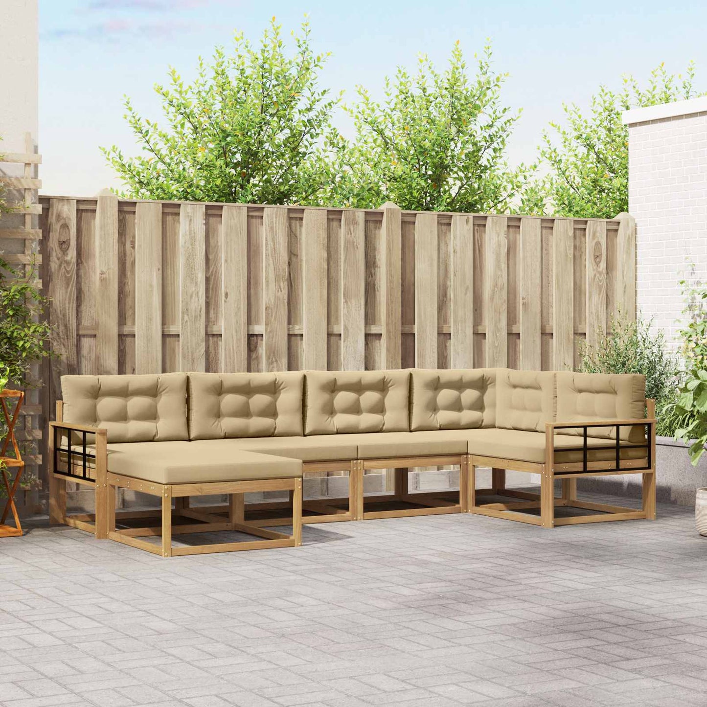 Buiten bankenset met kussen 5 pcs Wit en Beige Polyester is nu te koop bij PeponiXL, paradijselijk wonen!