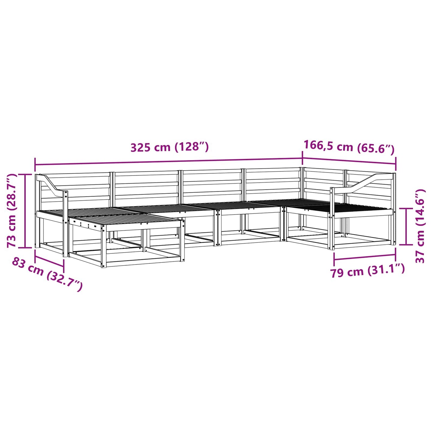 Buiten bankenset 6 pcs Wit 325 x 166,5 x 73 cm is nu te koop bij PeponiXL, paradijselijk wonen!
